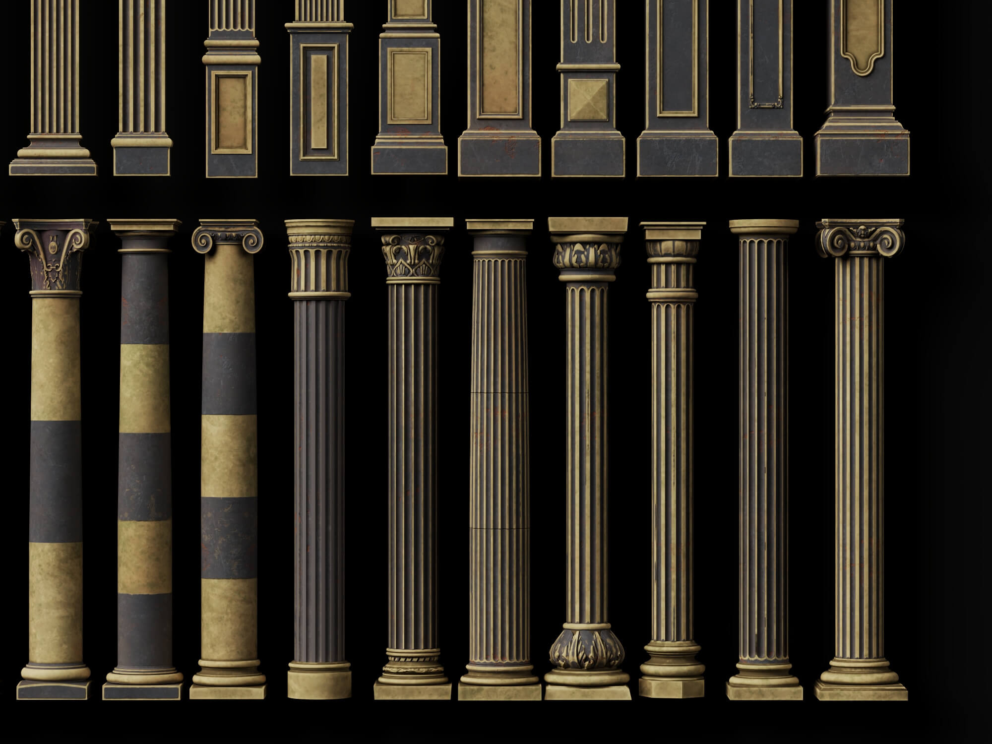 Aged Classical Stone Column Set 3D Model