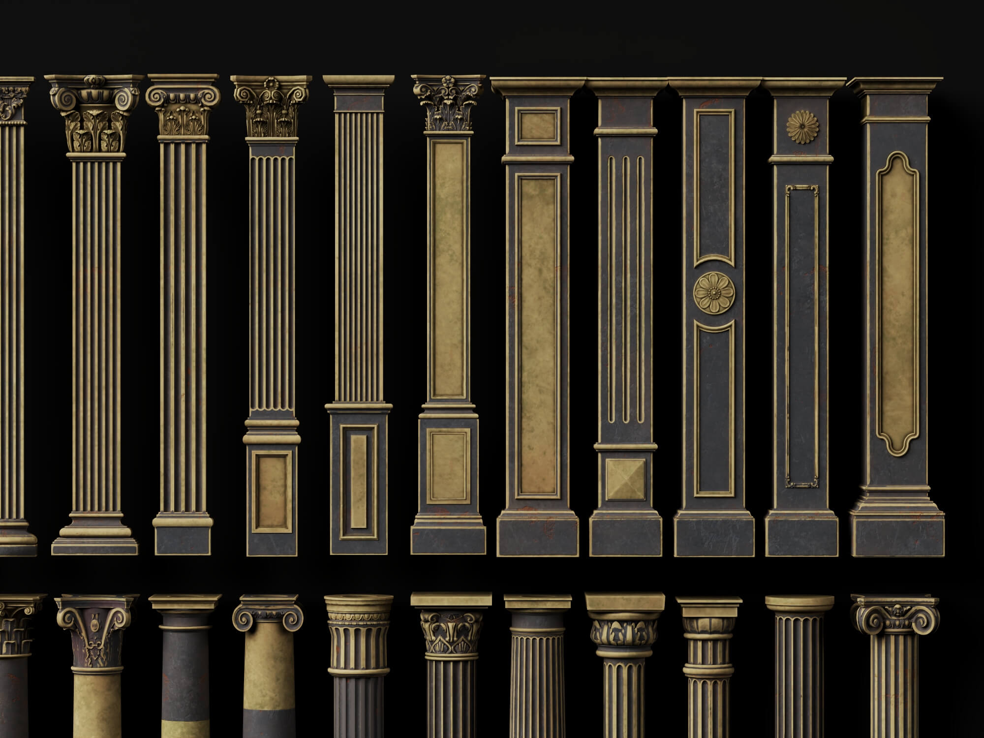 Aged Classical Stone Column Set 3D Model