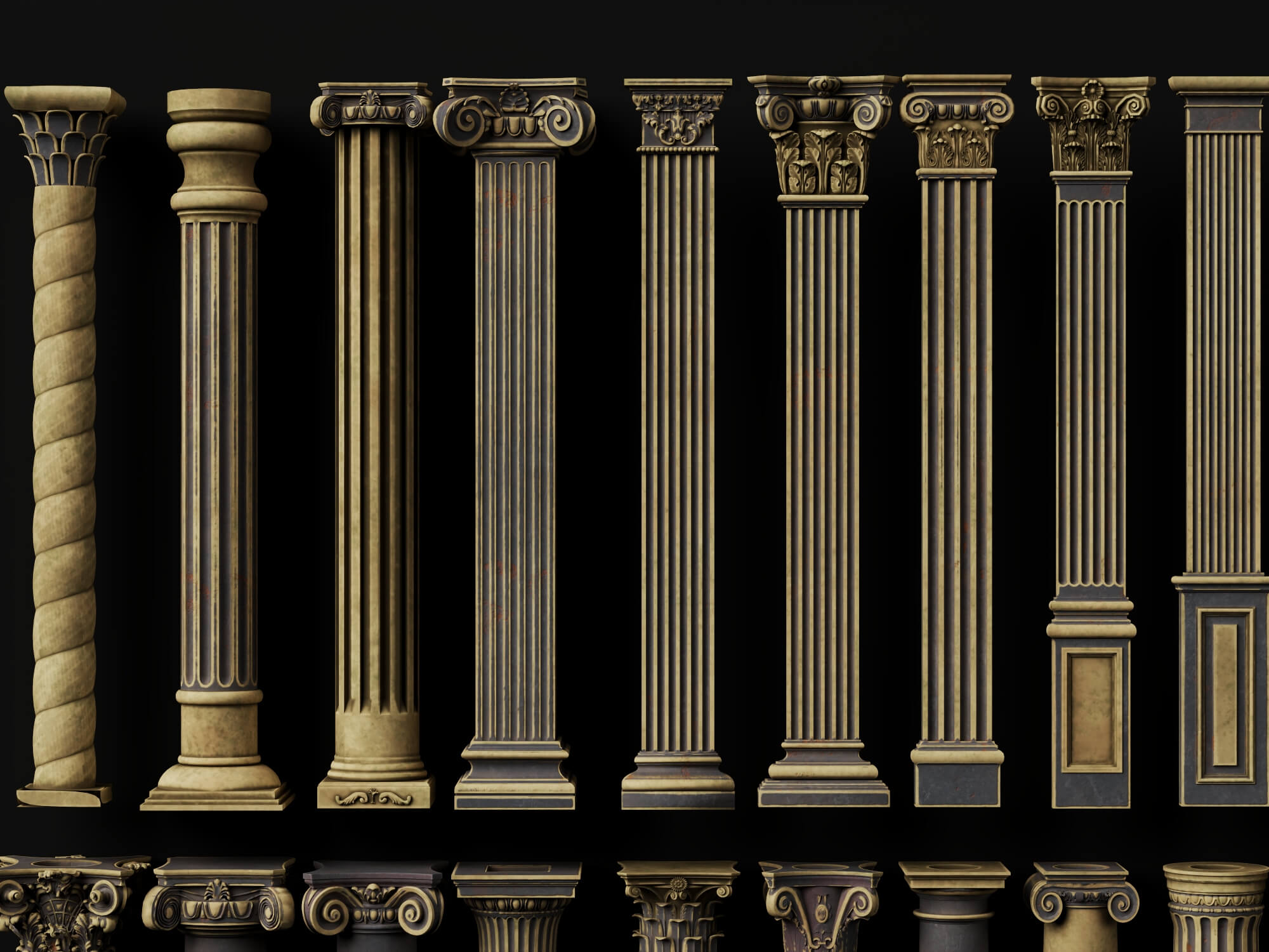 Aged Classical Stone Column Set 3D Model