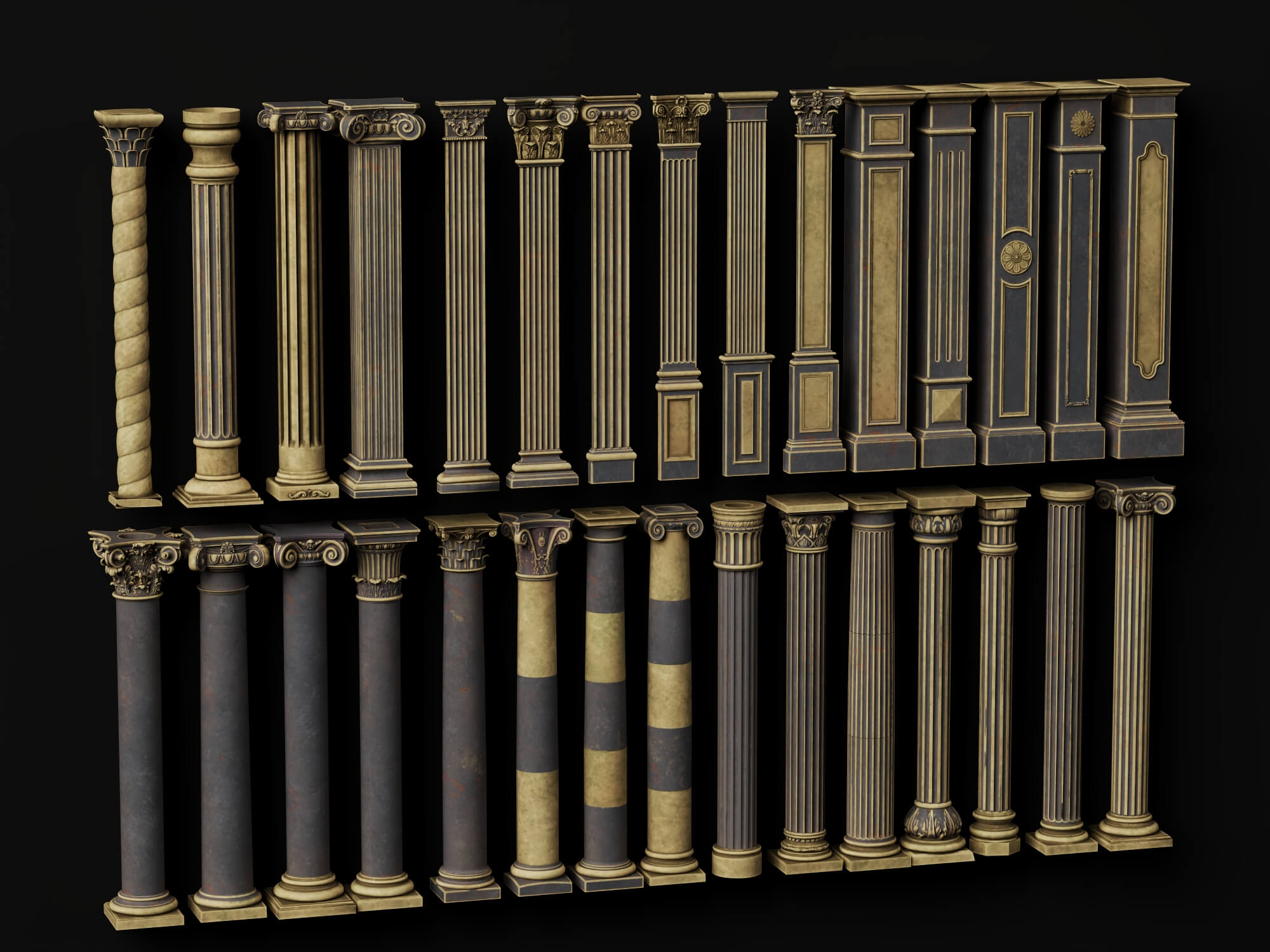 Aged Classical Stone Column Set 3D Model