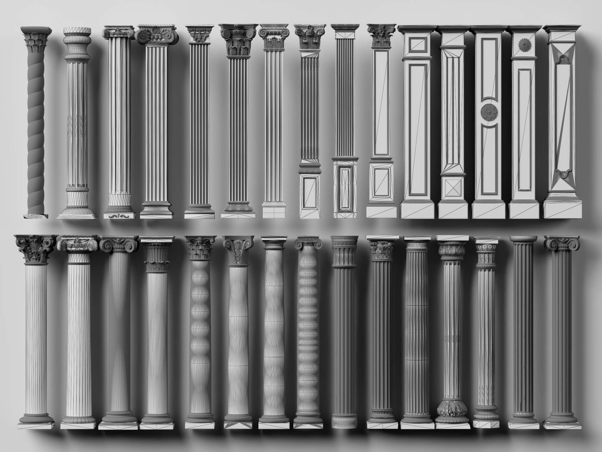 Aged Classical Stone Column Set 3D Model