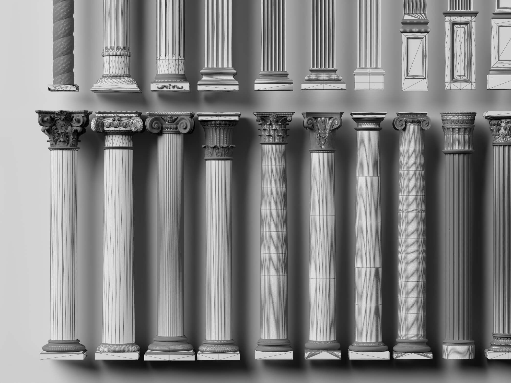 Aged Classical Stone Column Set 3D Model