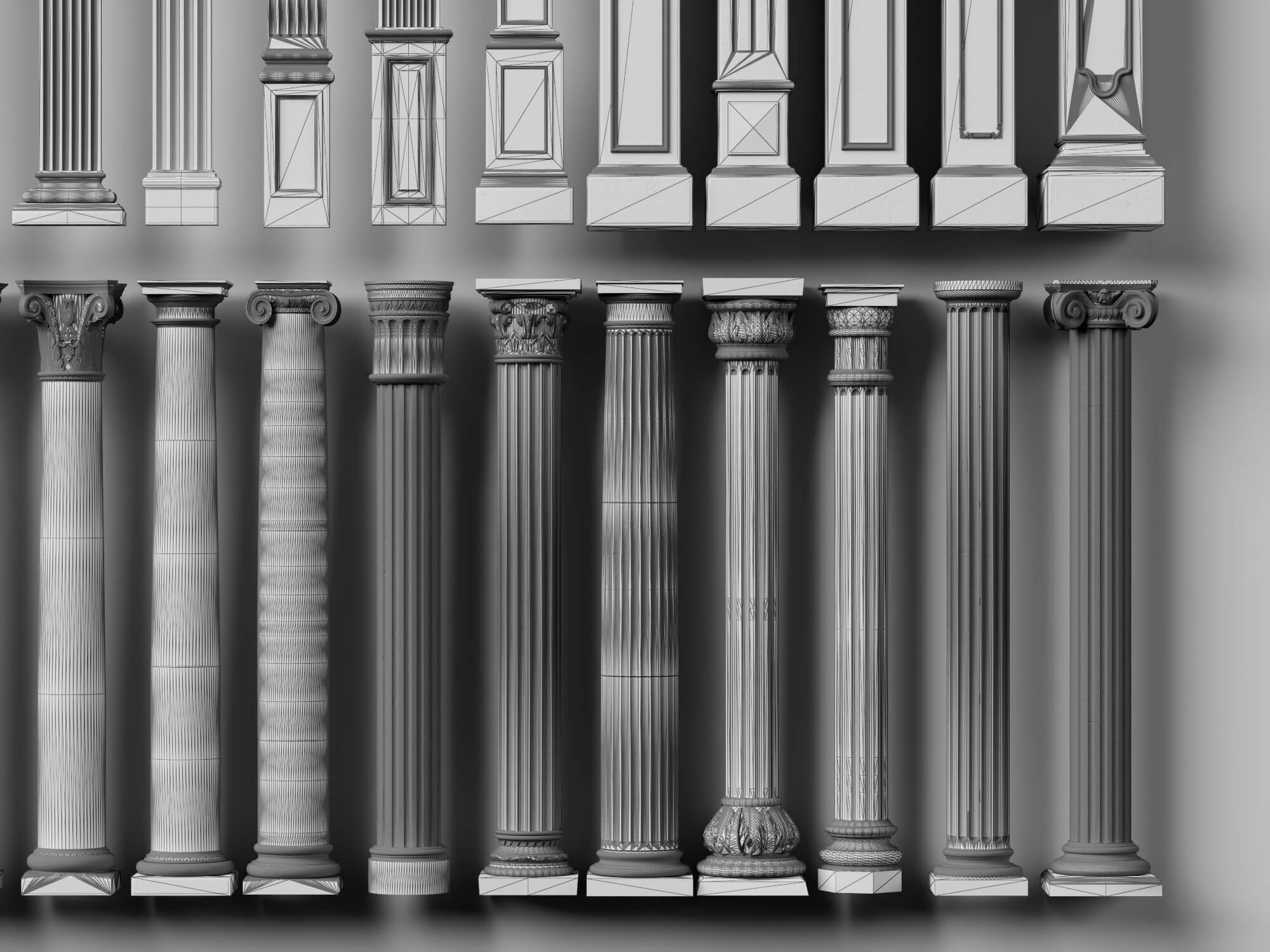 Aged Classical Stone Column Set 3D Model