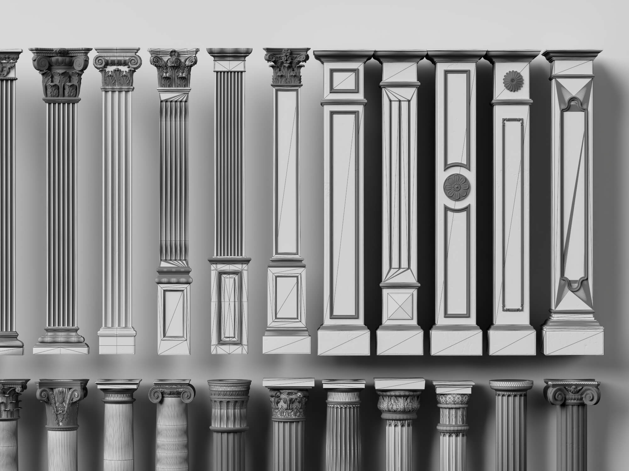 Aged Classical Stone Column Set 3D Model