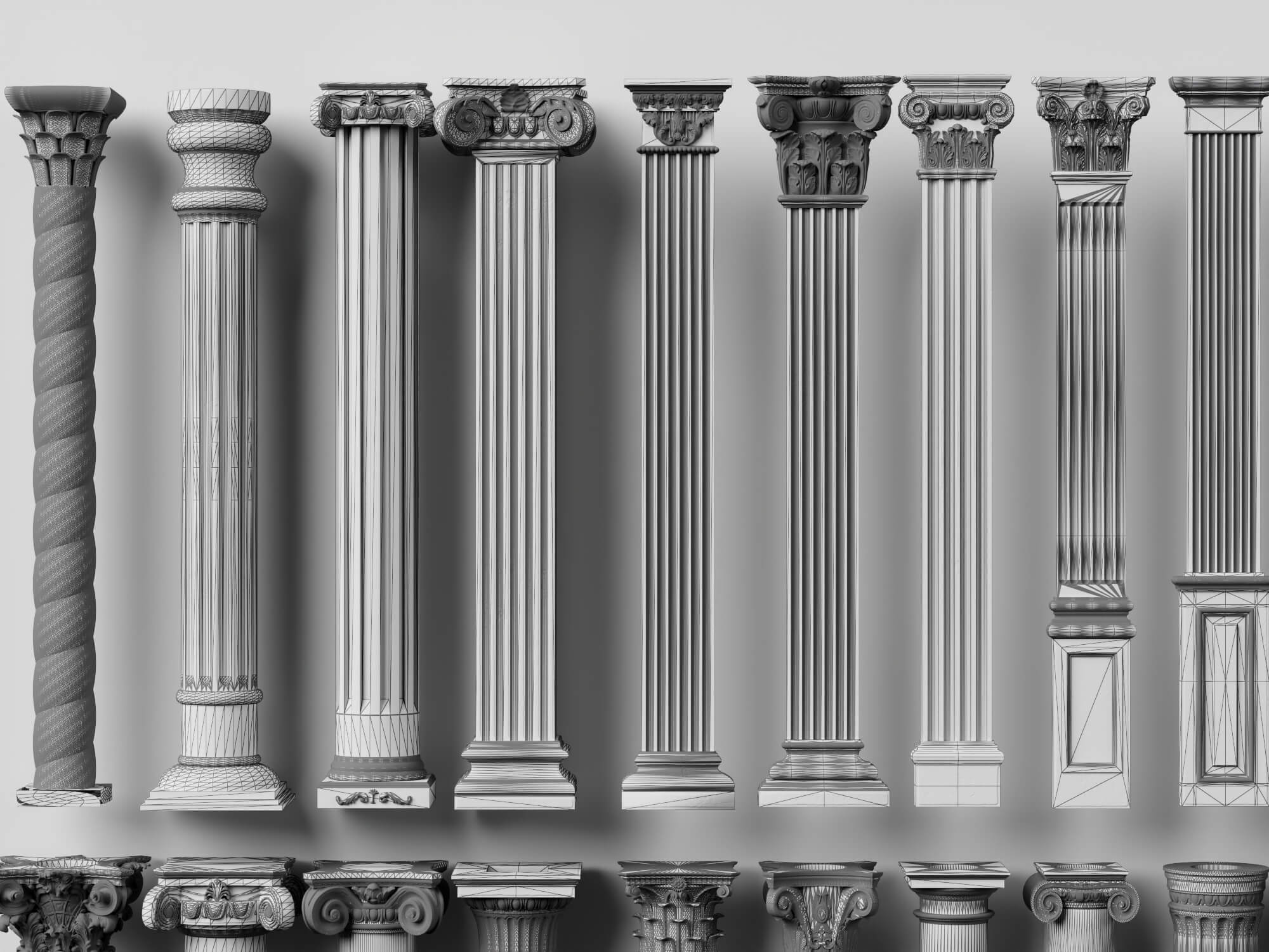 Aged Classical Stone Column Set 3D Model