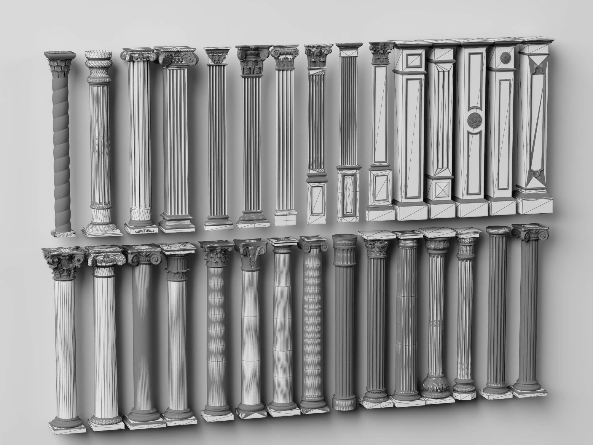 Aged Classical Stone Column Set 3D Model
