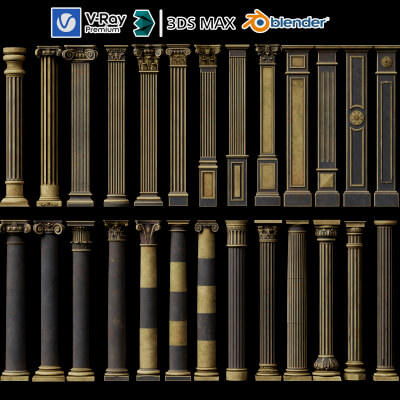 Aged Classical Stone Column Set