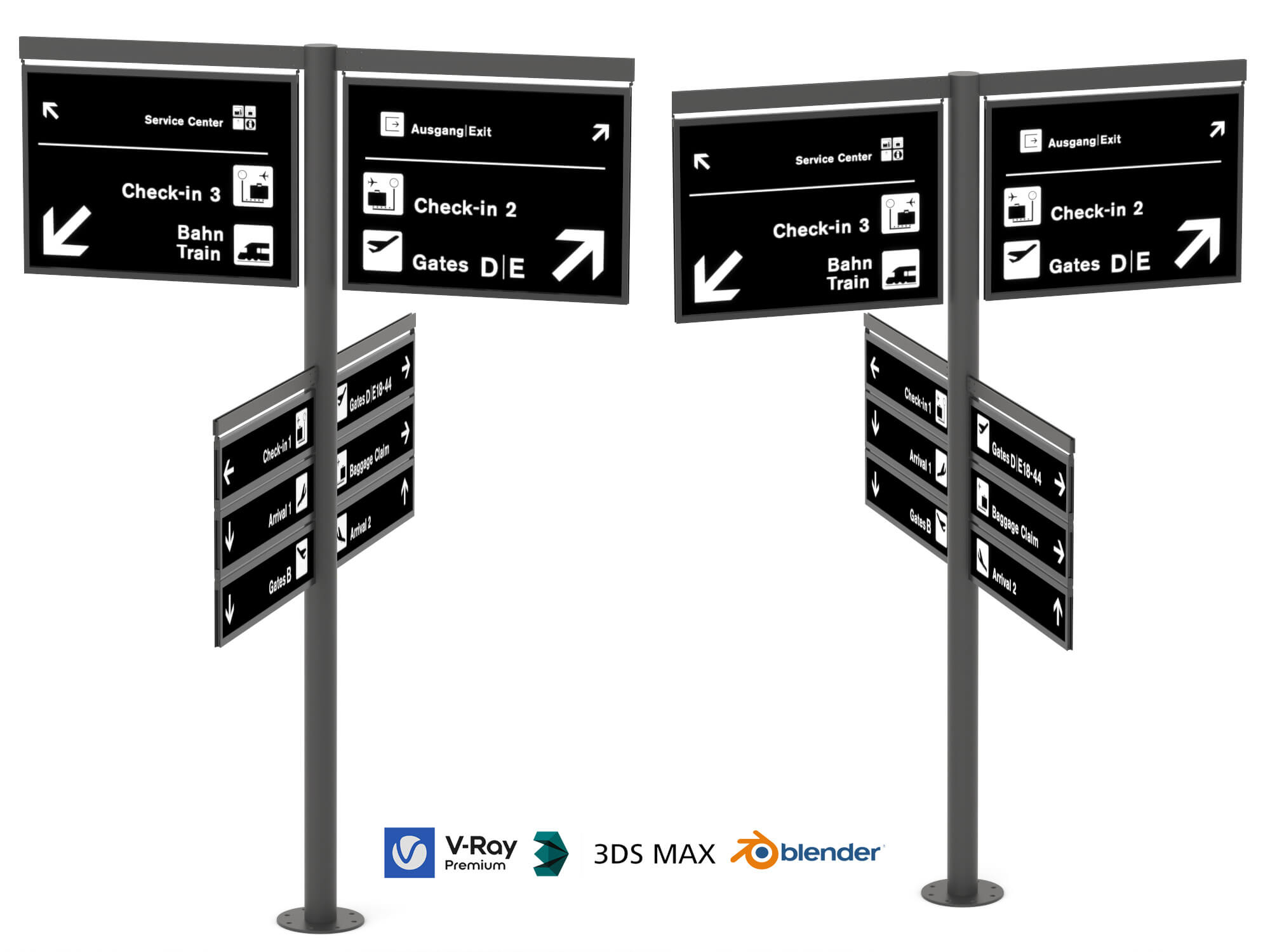 Airport Directional Signage 3D Model 3D Model