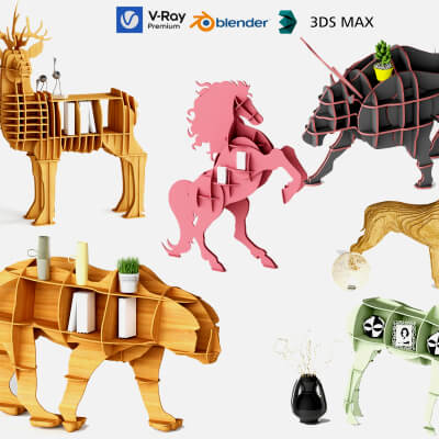 Animal Shaped Wooden Shelves 3D Model