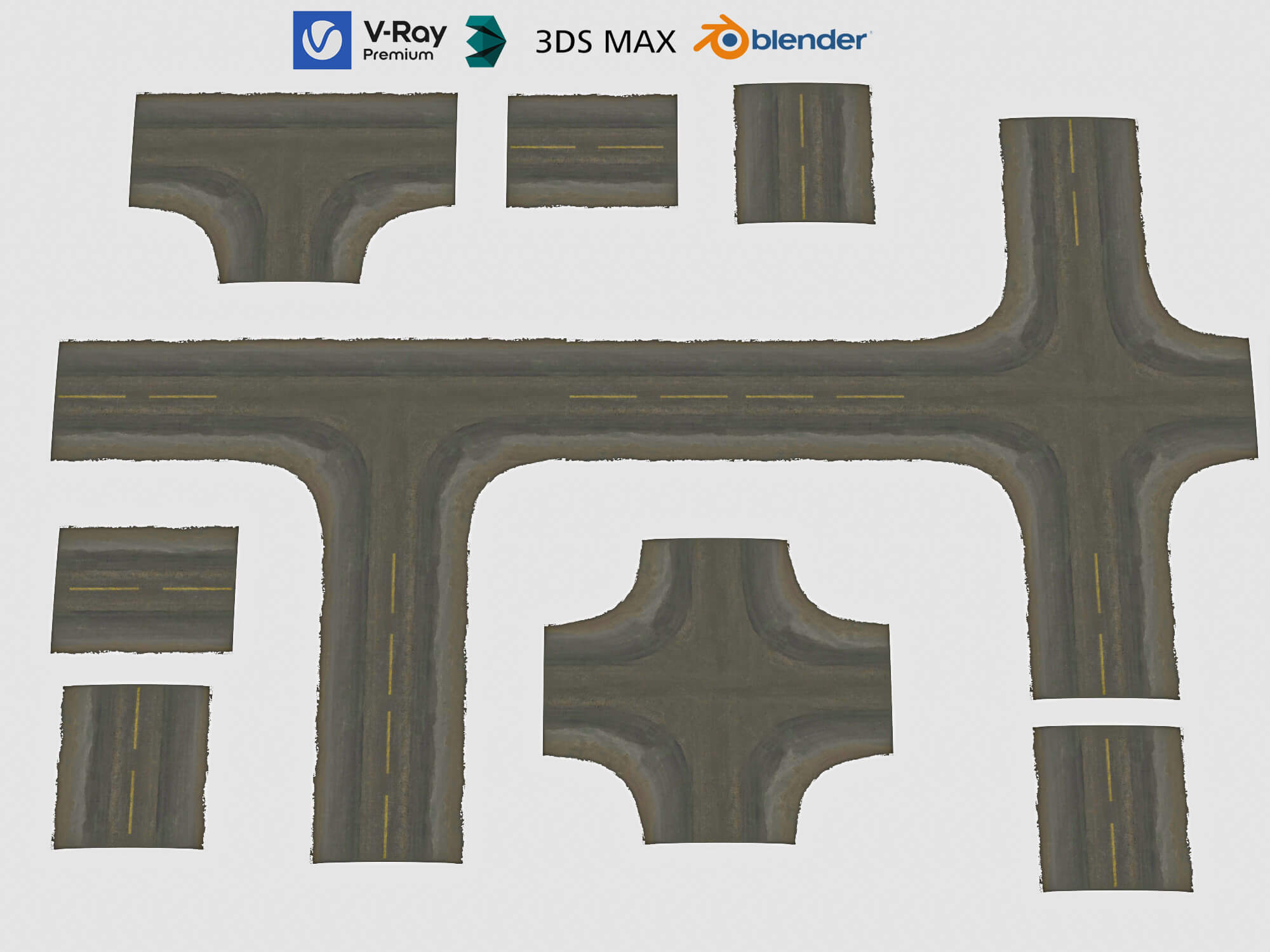 Asphalt Road Segments 3D Model 3D Model