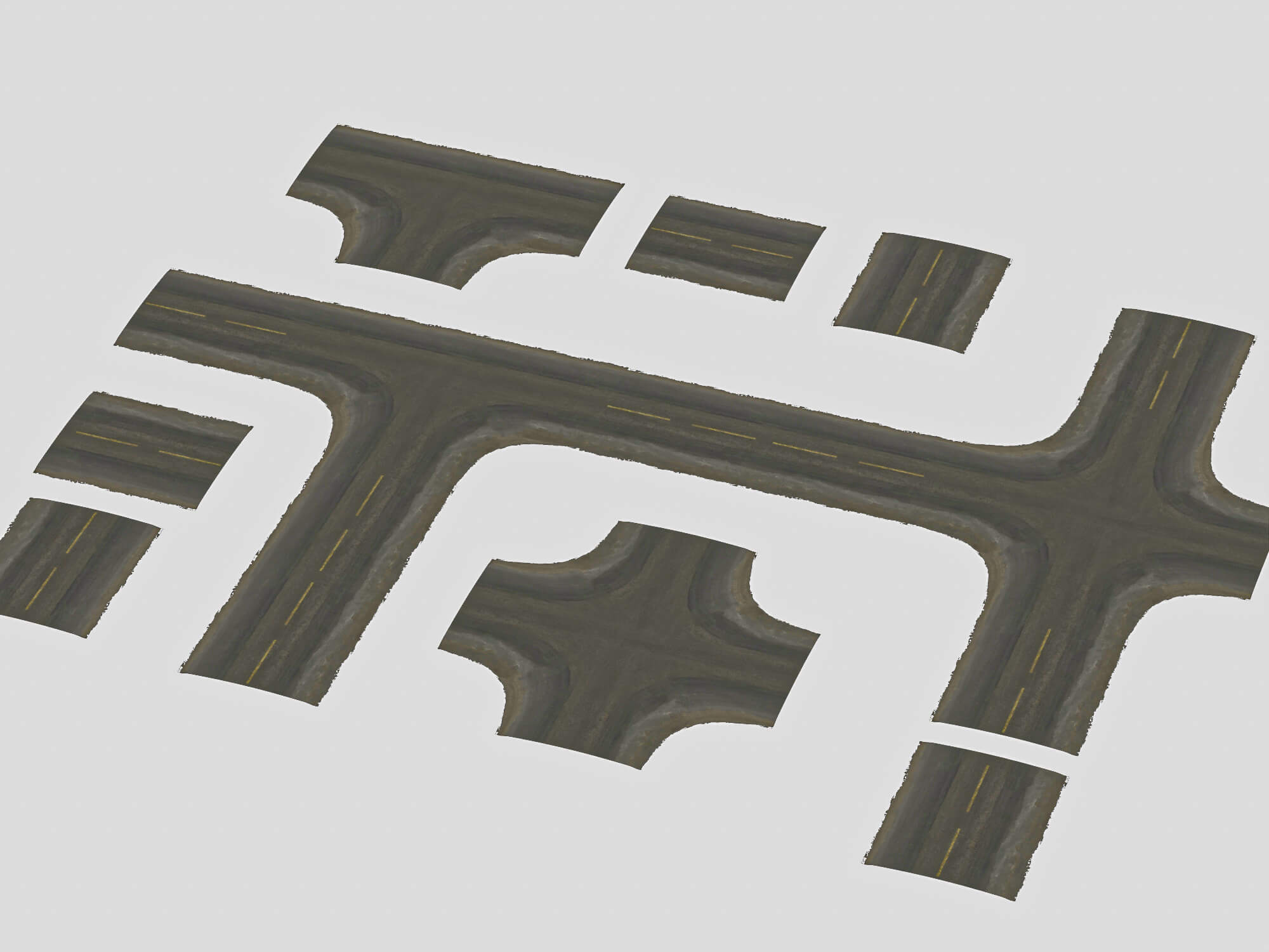 Asphalt Road Segments 3D Model 3D Model