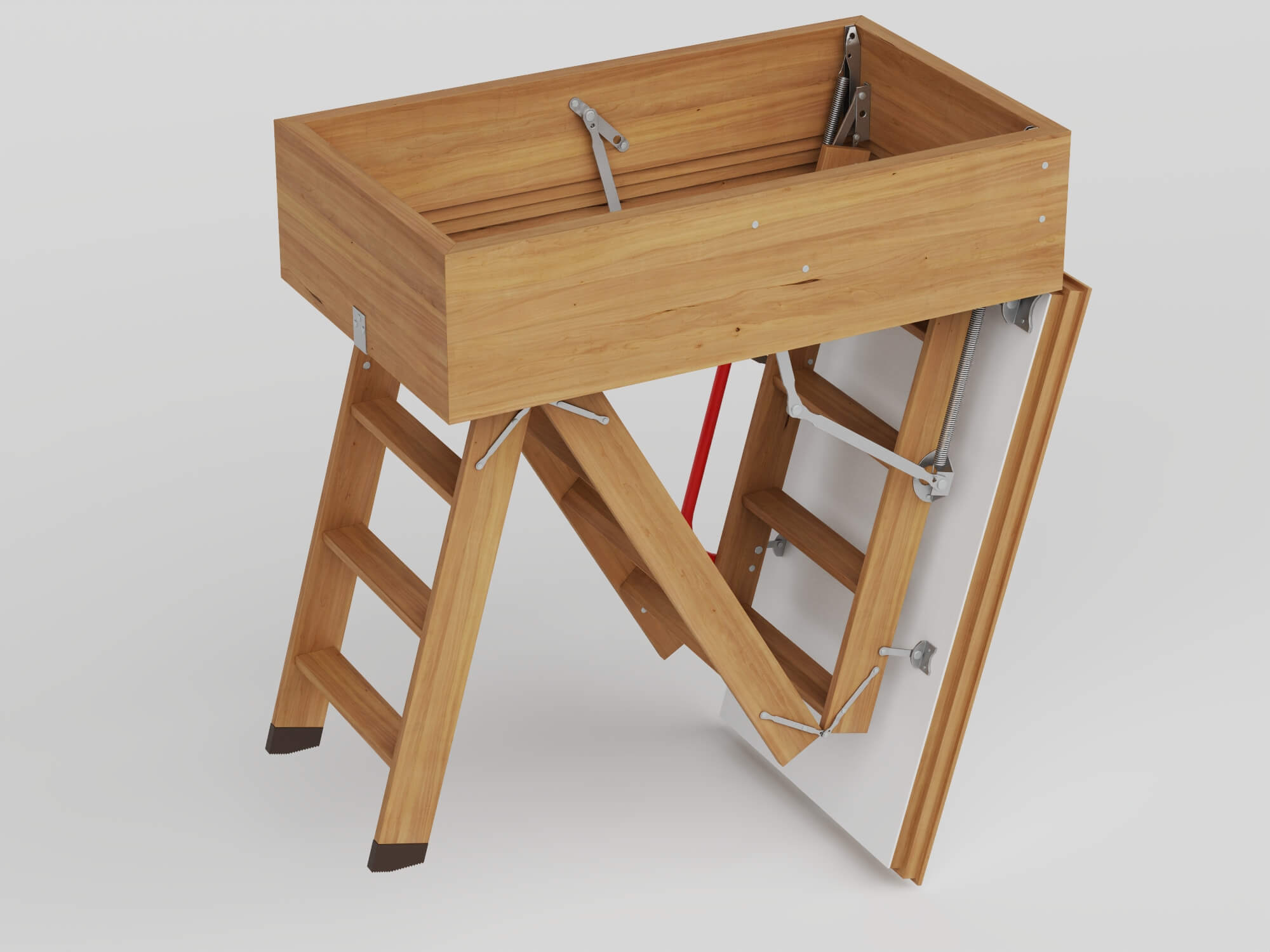 Attic Folding Wooden Staircase 3D Model