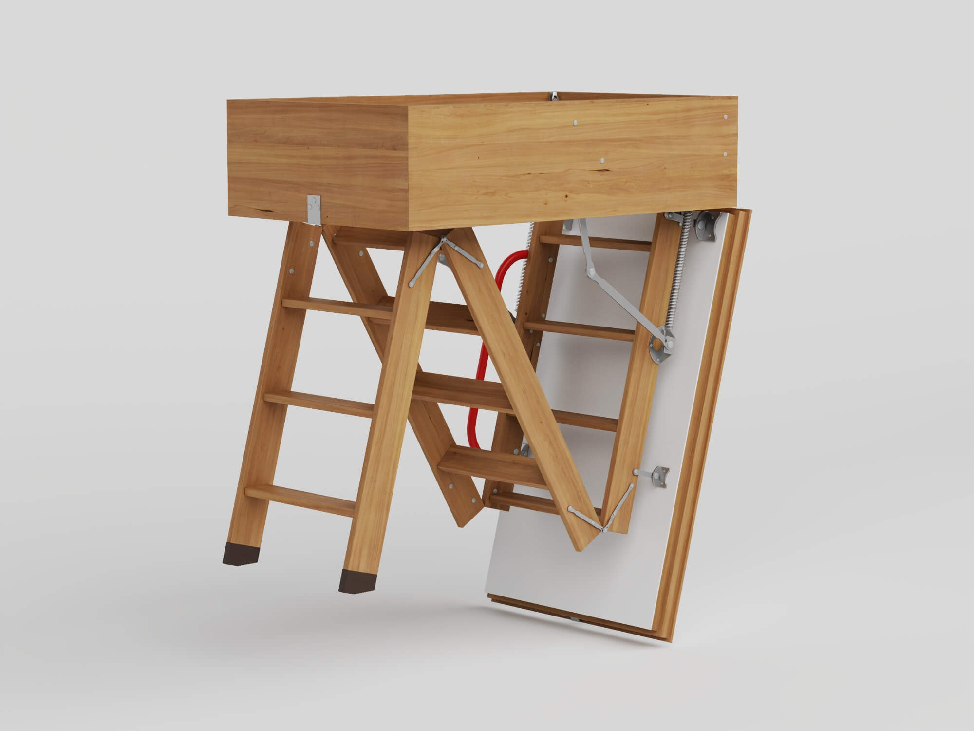 Attic Folding Wooden Staircase 3D Model