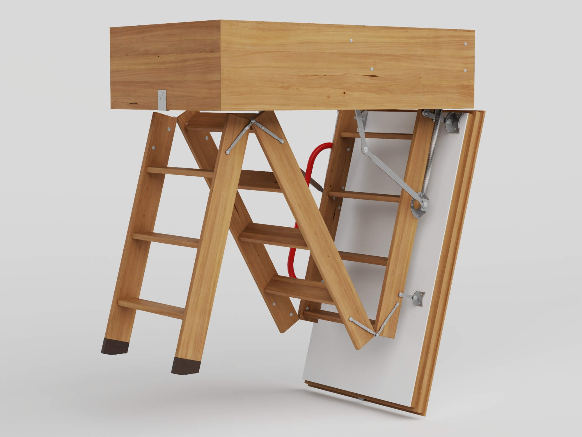 Attic Folding Wooden Staircase 3D Model