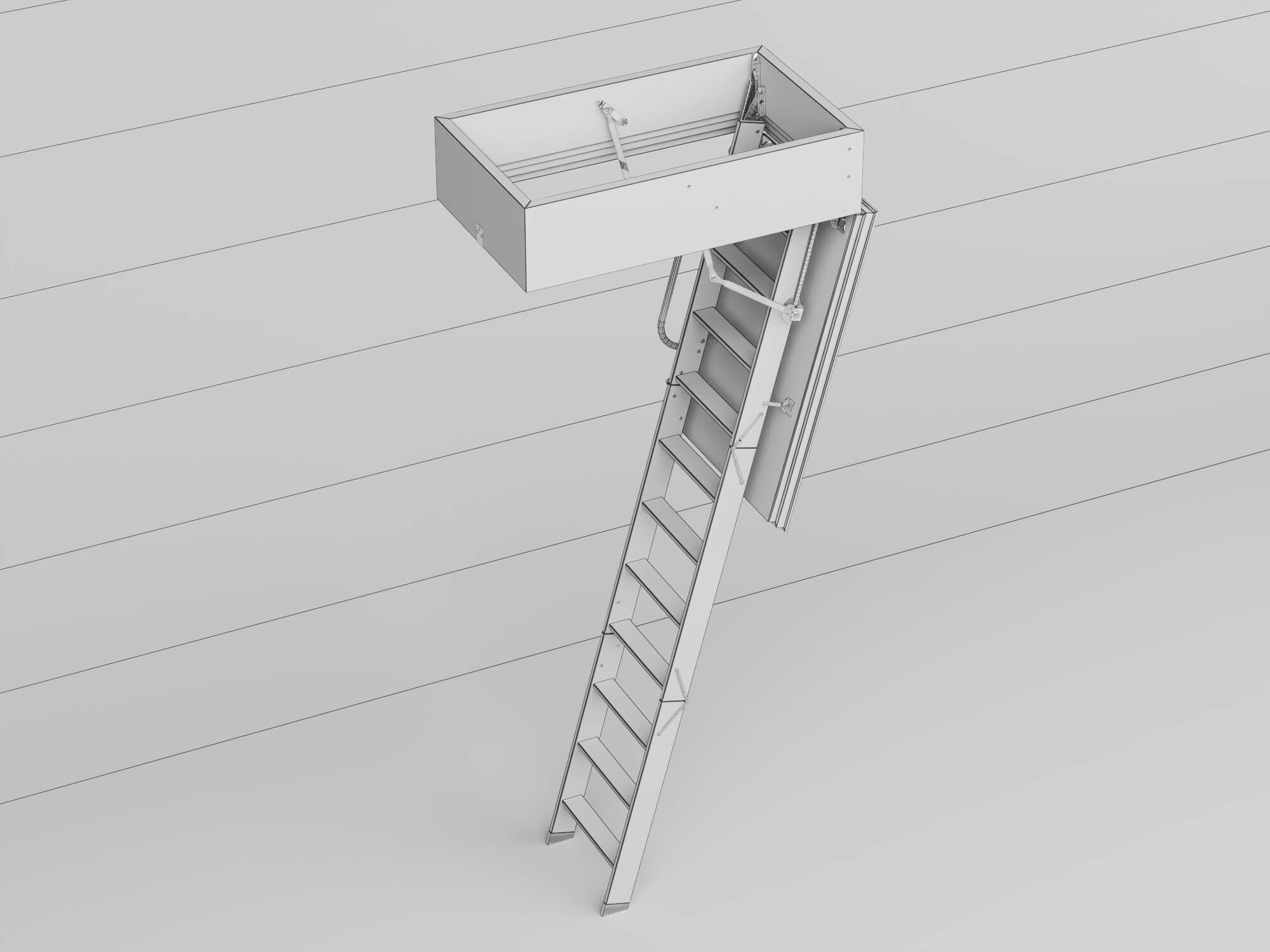 Attic Folding Wooden Staircase 3D Model