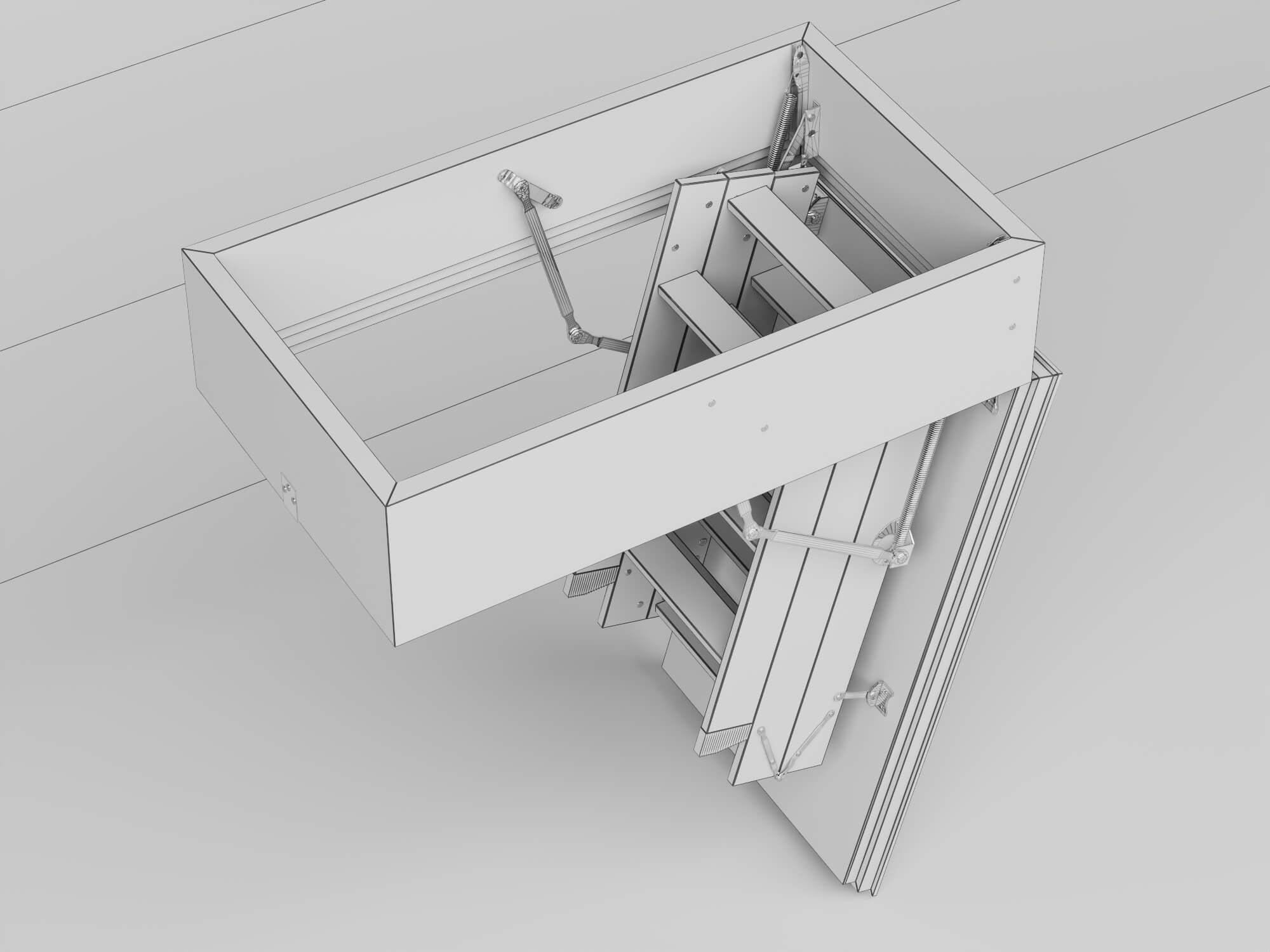 Attic Folding Wooden Staircase 3D Model