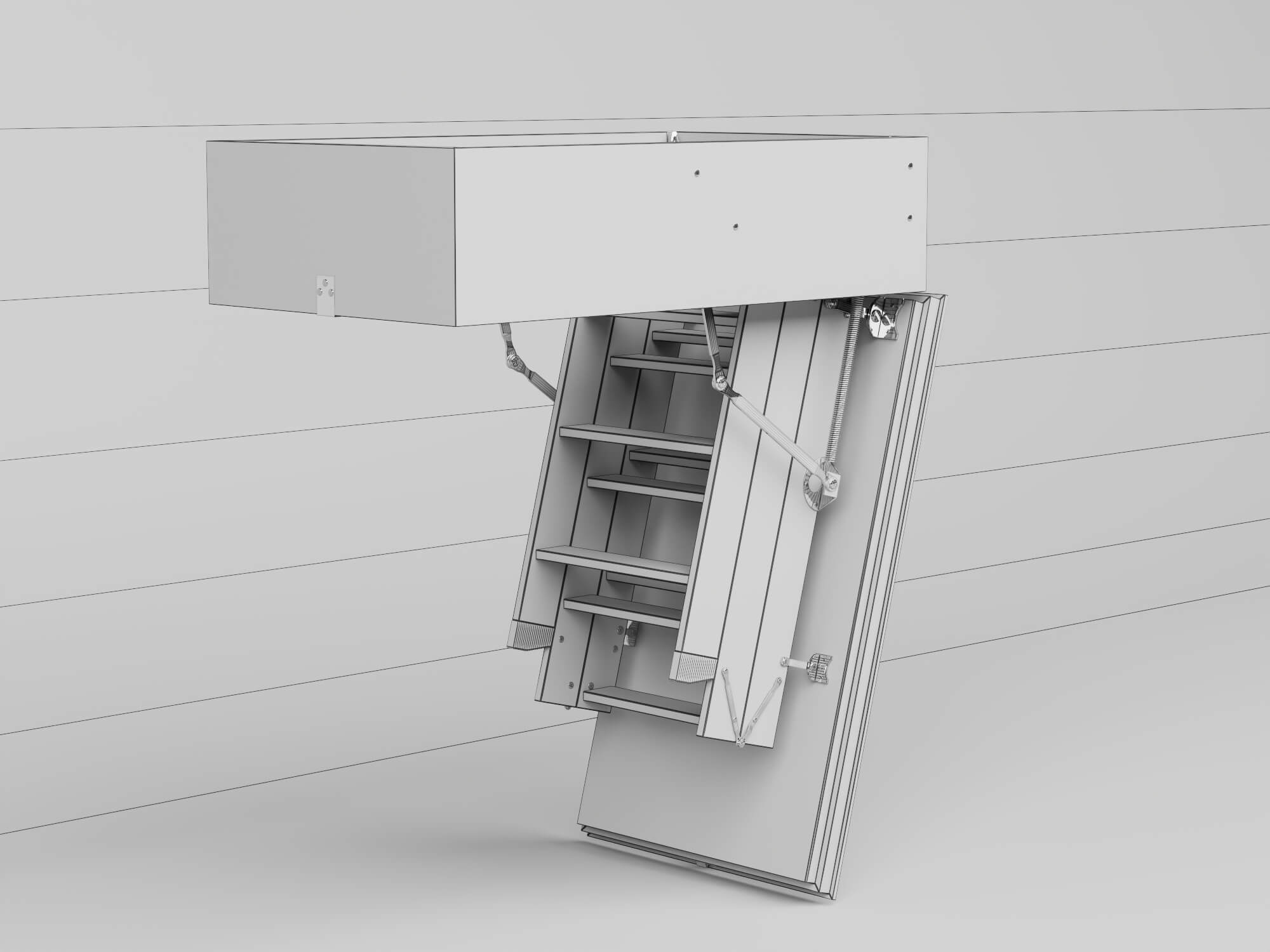 Attic Folding Wooden Staircase 3D Model