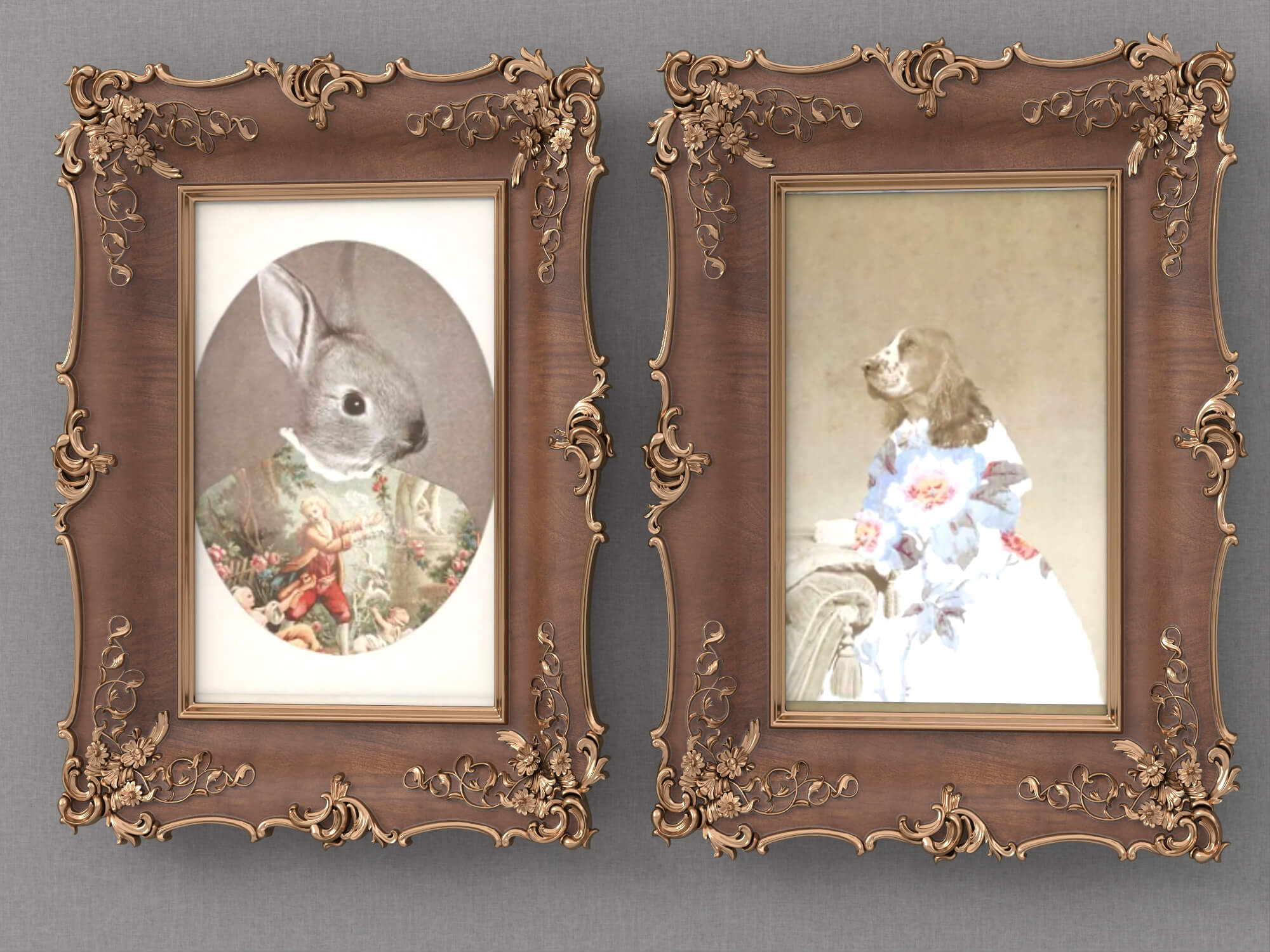 Baroque Carved Wooden Picture Frames Set 3D Model