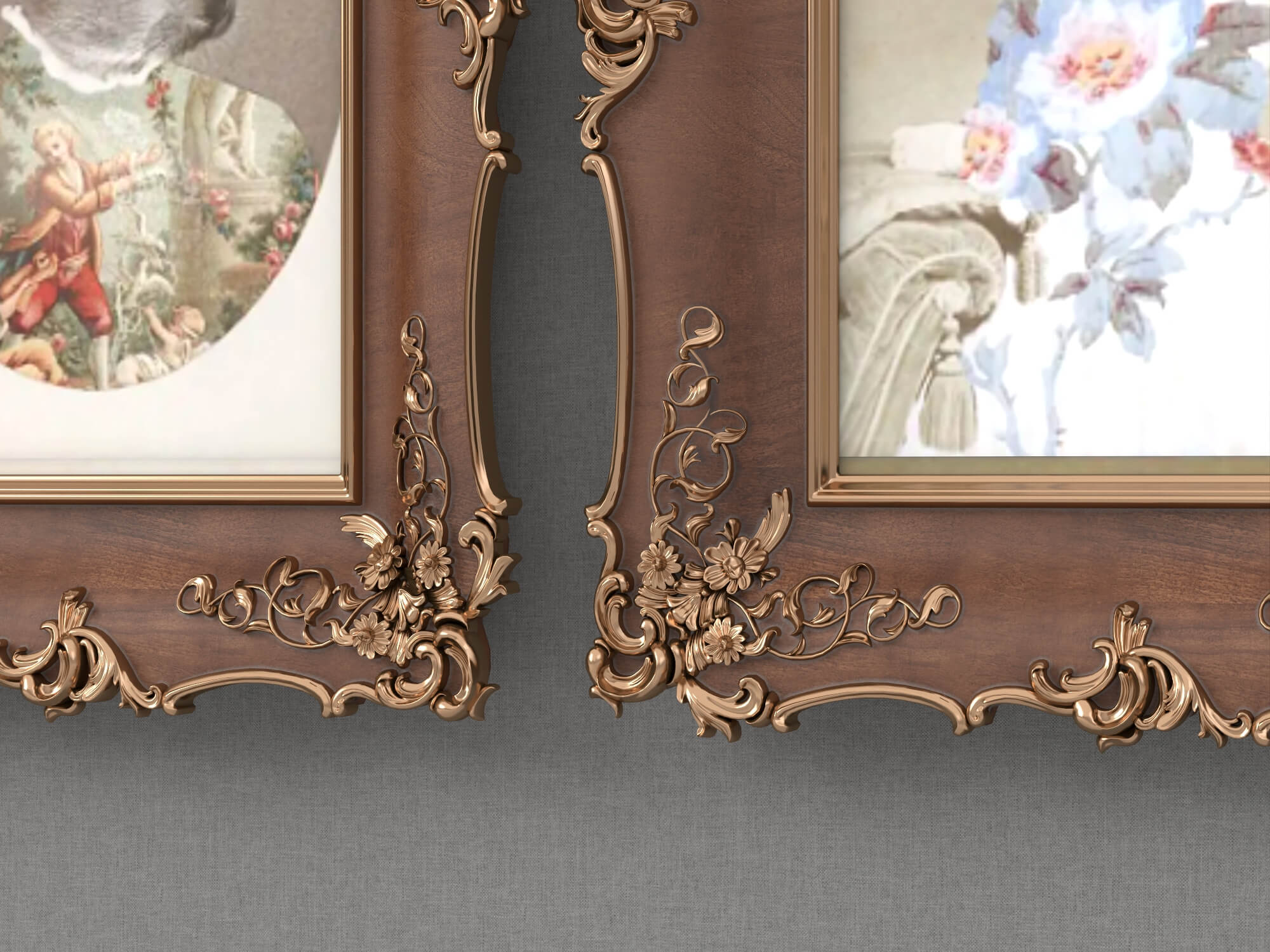 Baroque Carved Wooden Picture Frames Set 3D Model