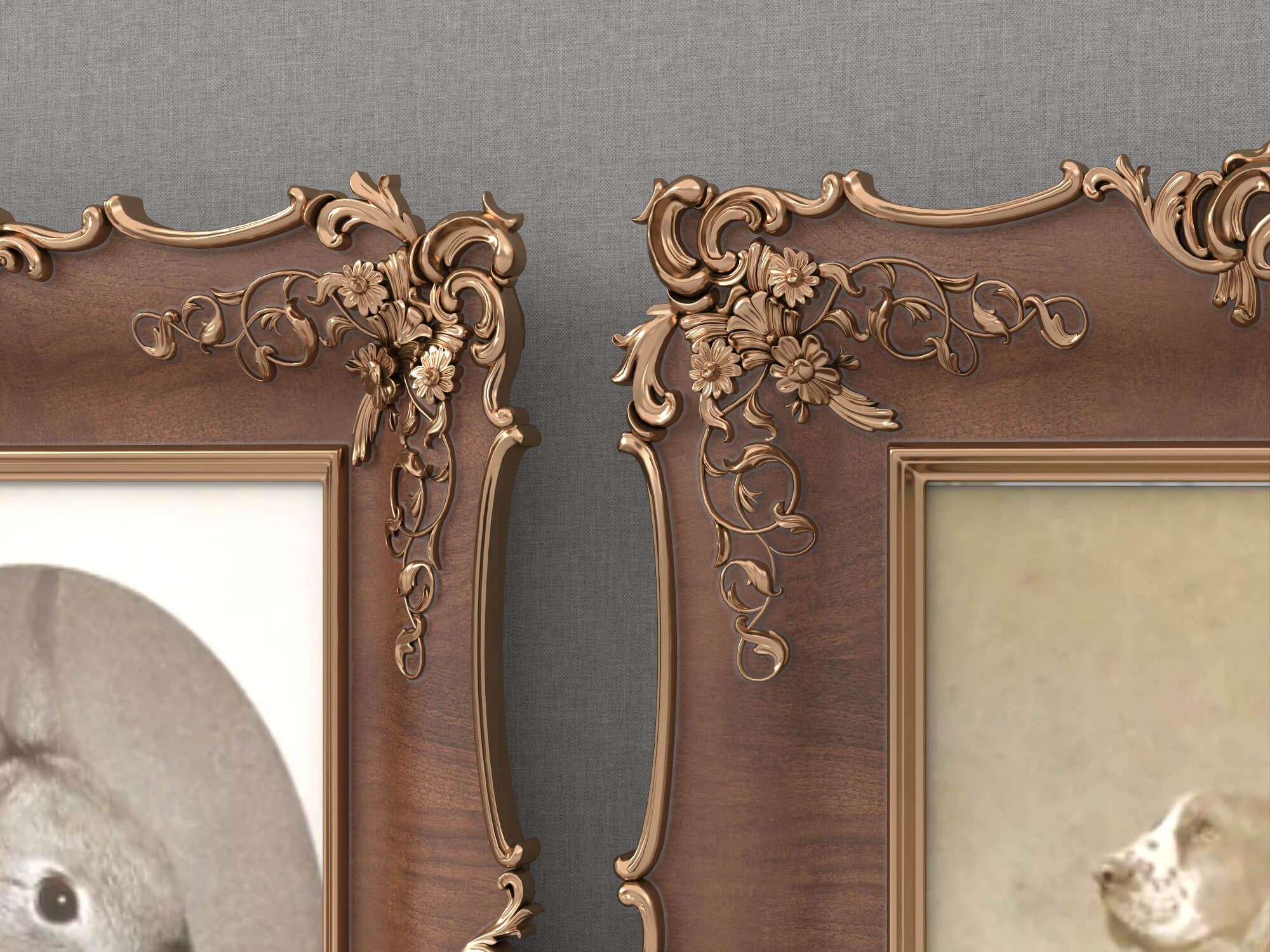 Baroque Carved Wooden Picture Frames Set 3D Model