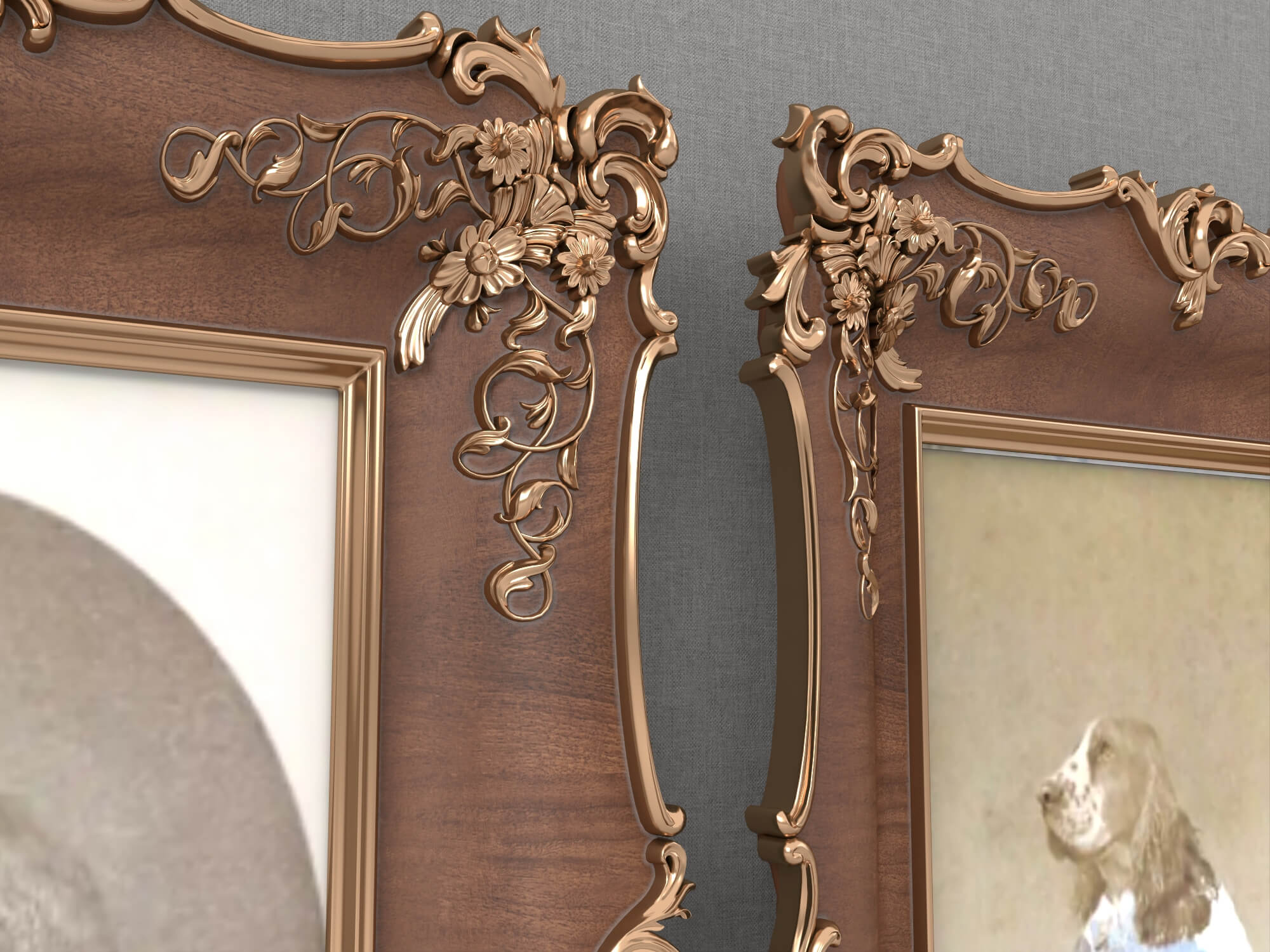 Baroque Carved Wooden Picture Frames Set 3D Model
