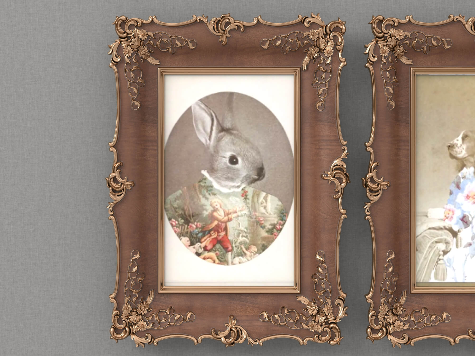 Baroque Carved Wooden Picture Frames Set 3D Model
