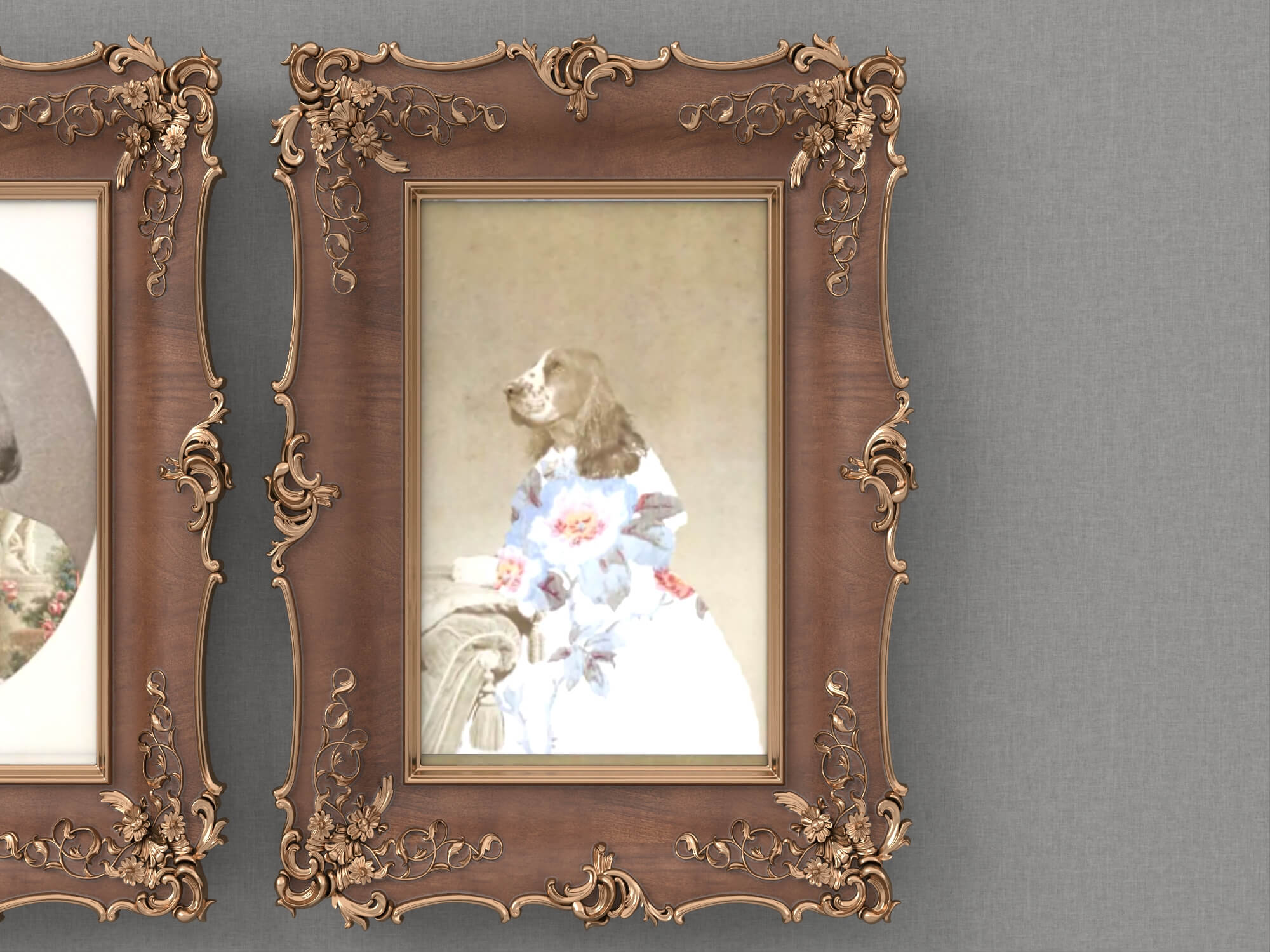 Baroque Carved Wooden Picture Frames Set 3D Model