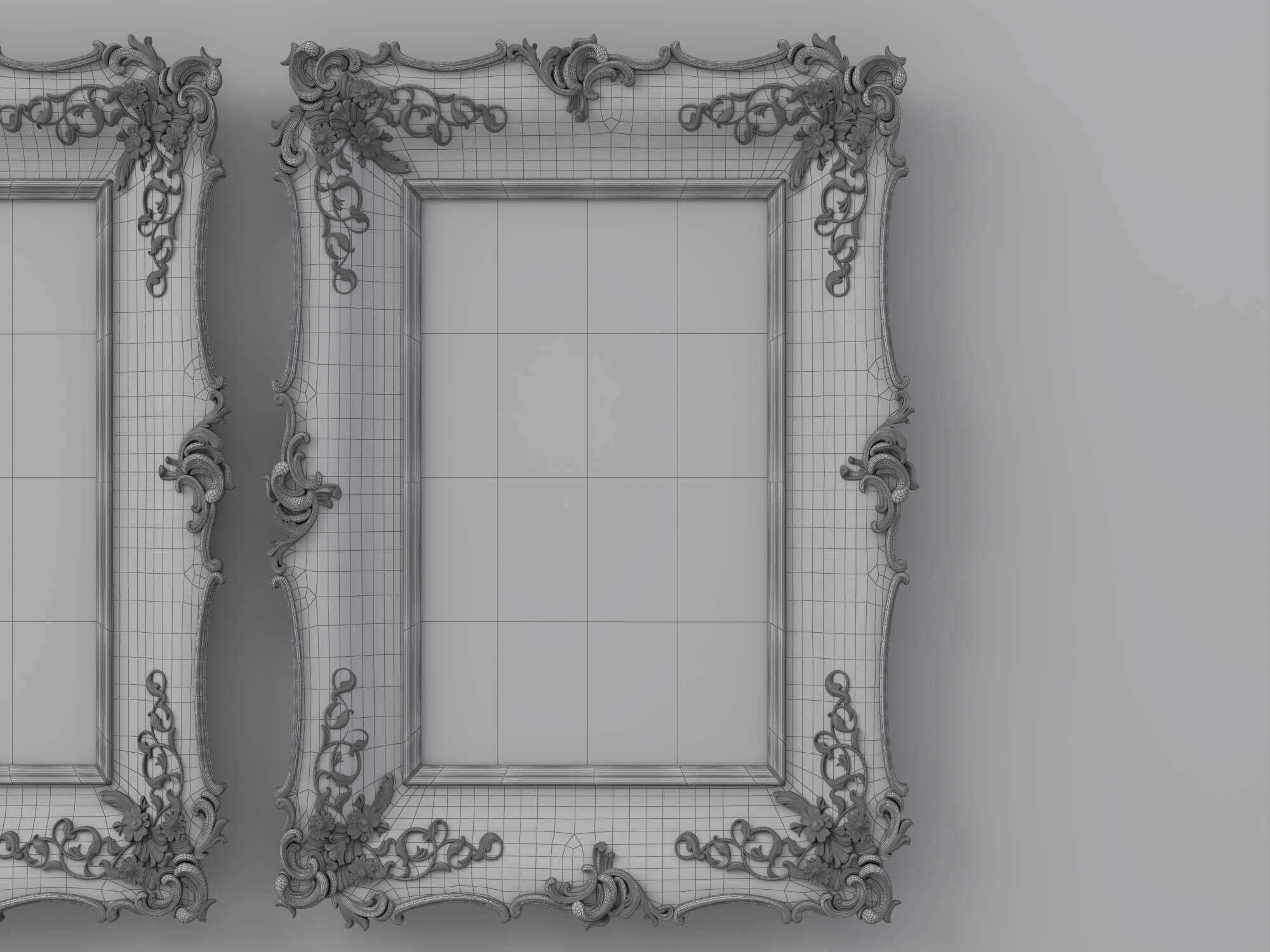 Baroque Carved Wooden Picture Frames Set 3D Model