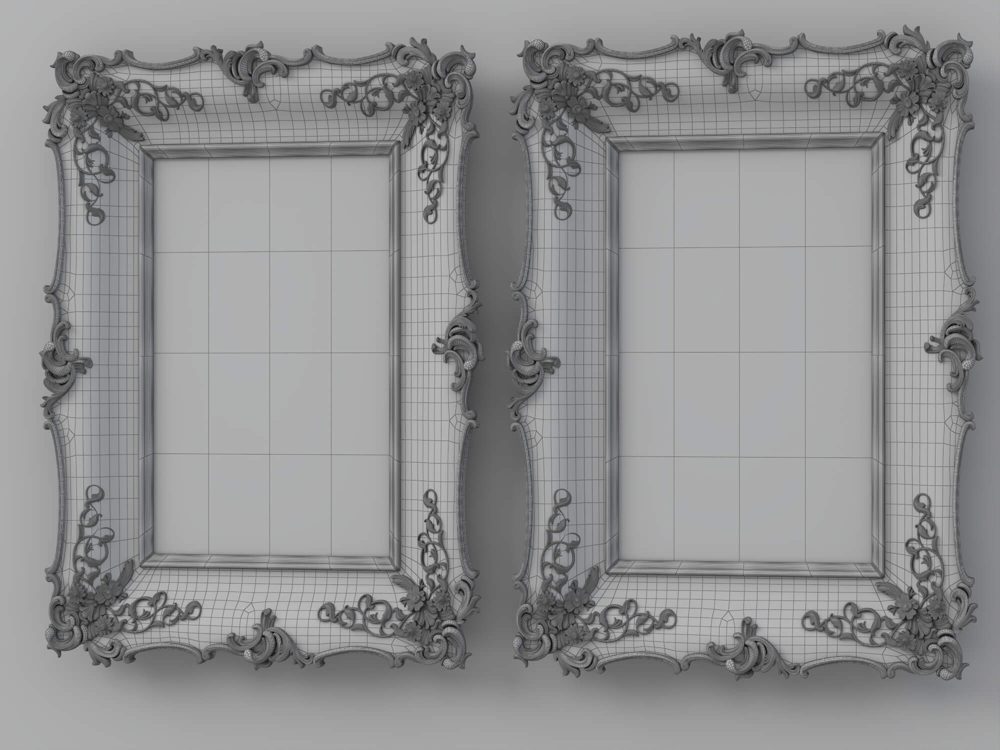 Baroque Carved Wooden Picture Frames Set 3D Model