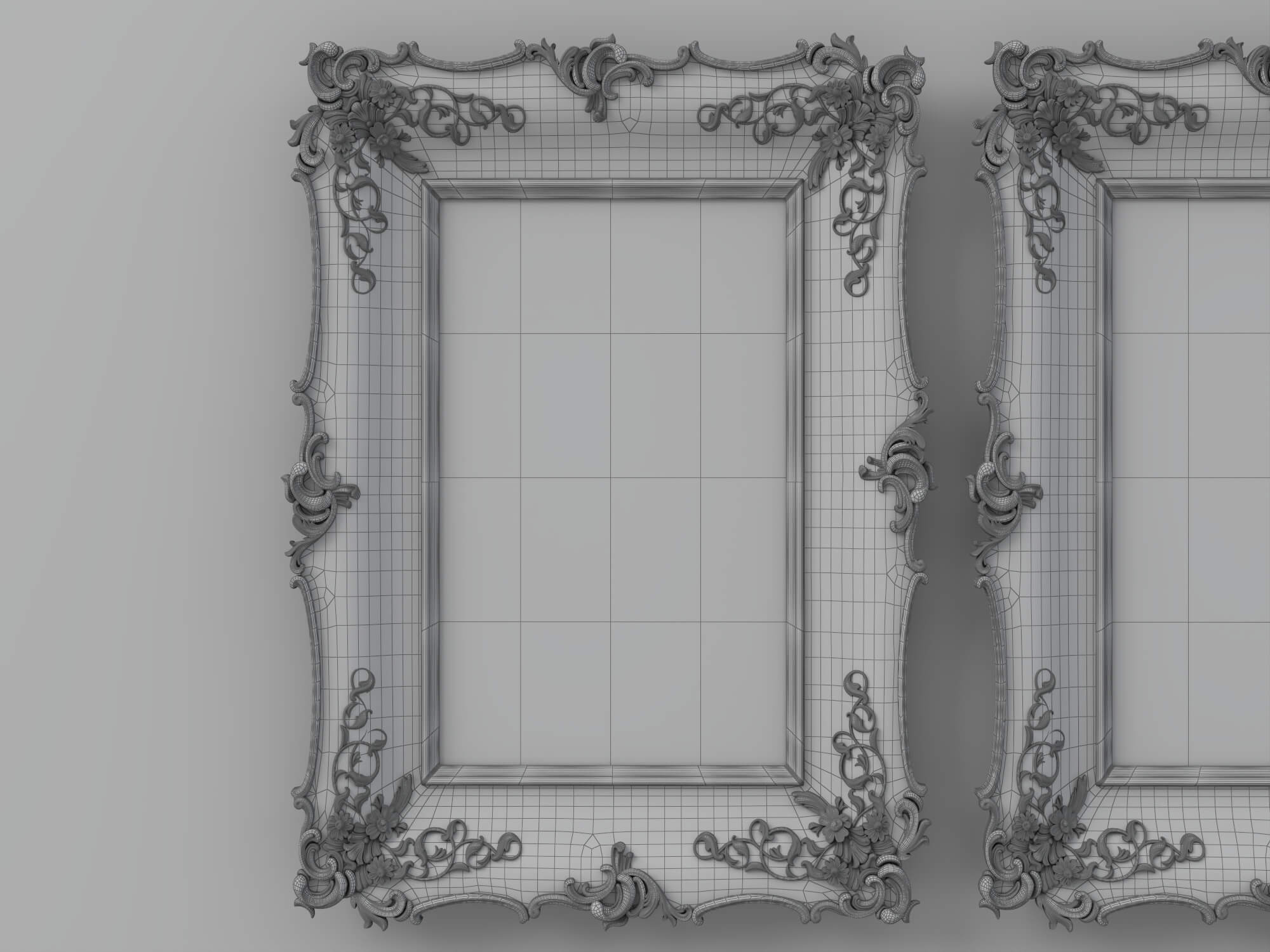 Baroque Carved Wooden Picture Frames Set 3D Model