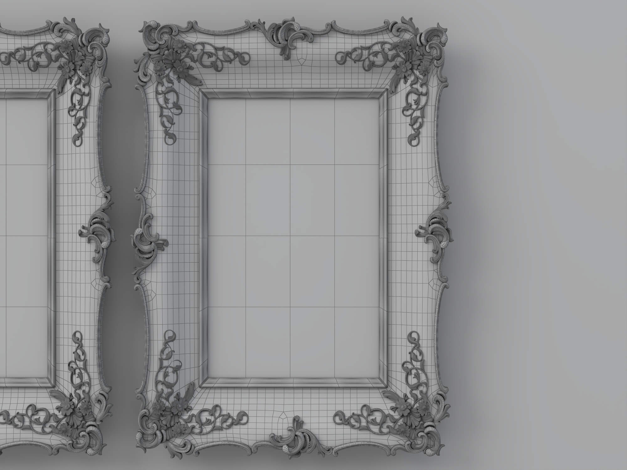 Baroque Carved Wooden Picture Frames Set 3D Model
