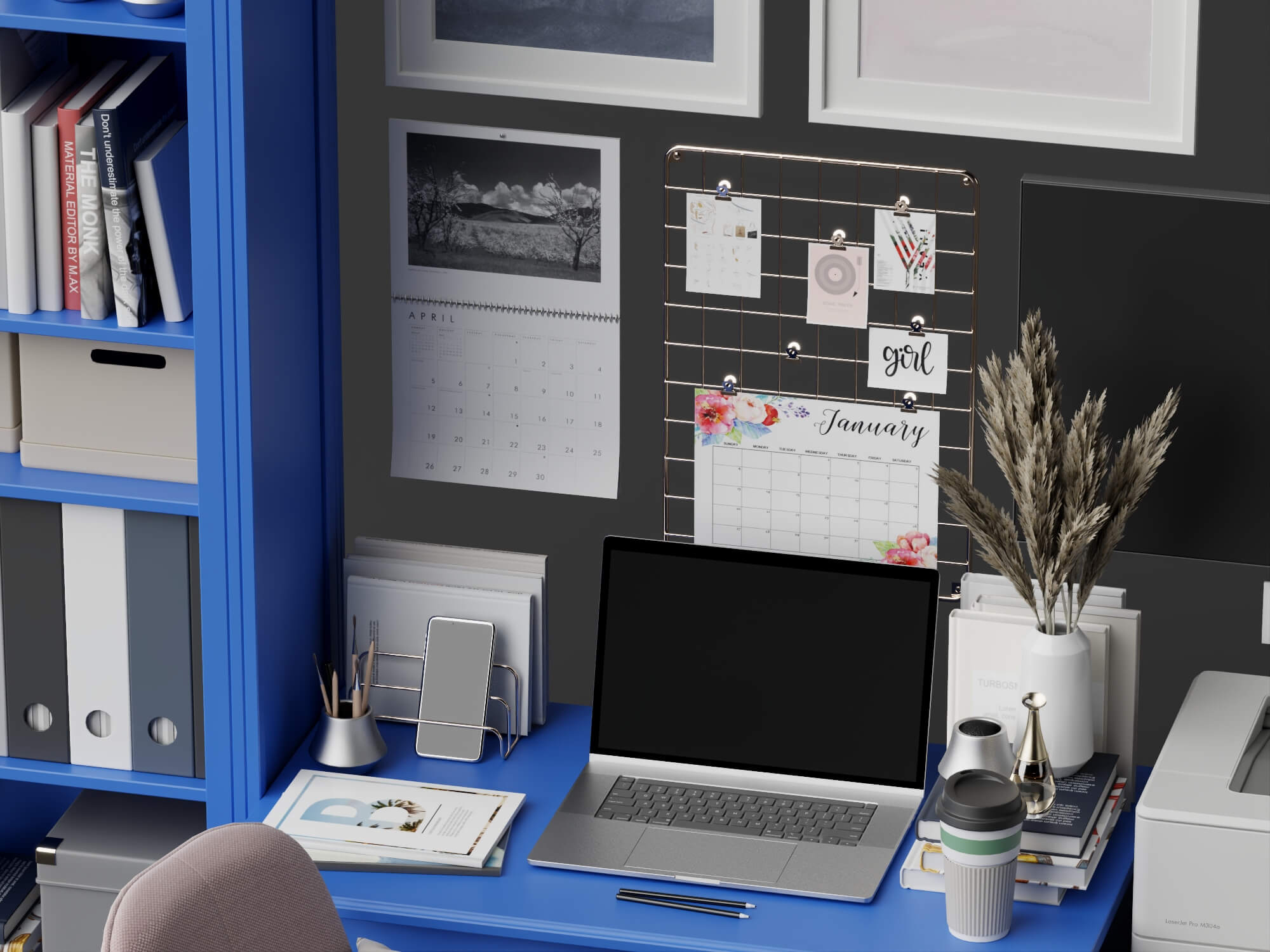 Bright Blue Home Office Furniture Set 3D Model