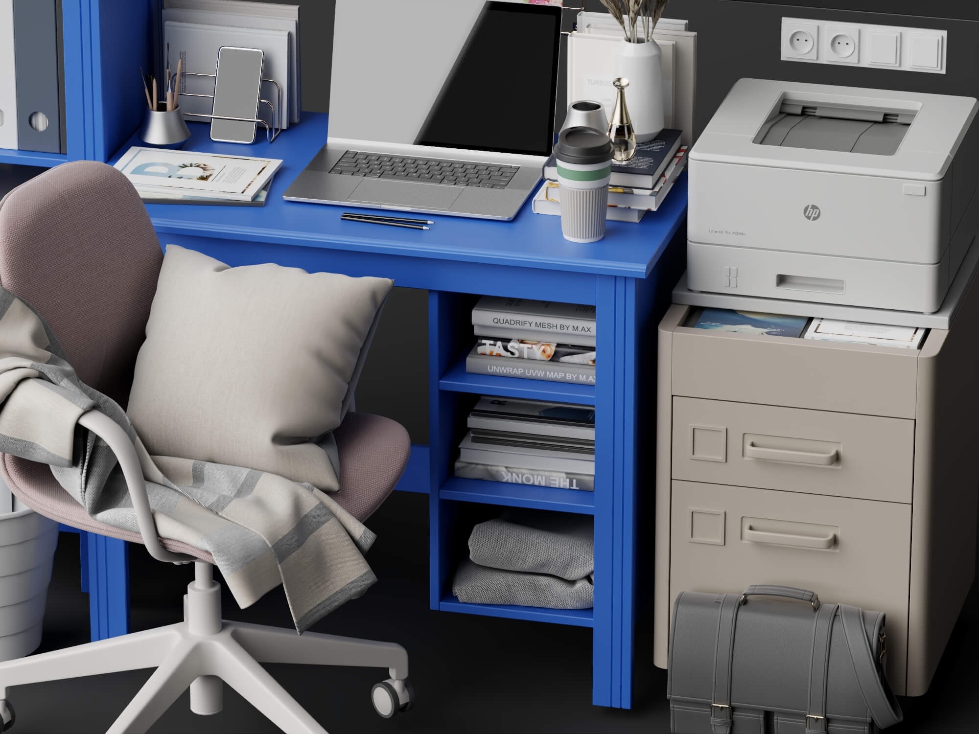 Bright Blue Home Office Furniture Set 3D Model