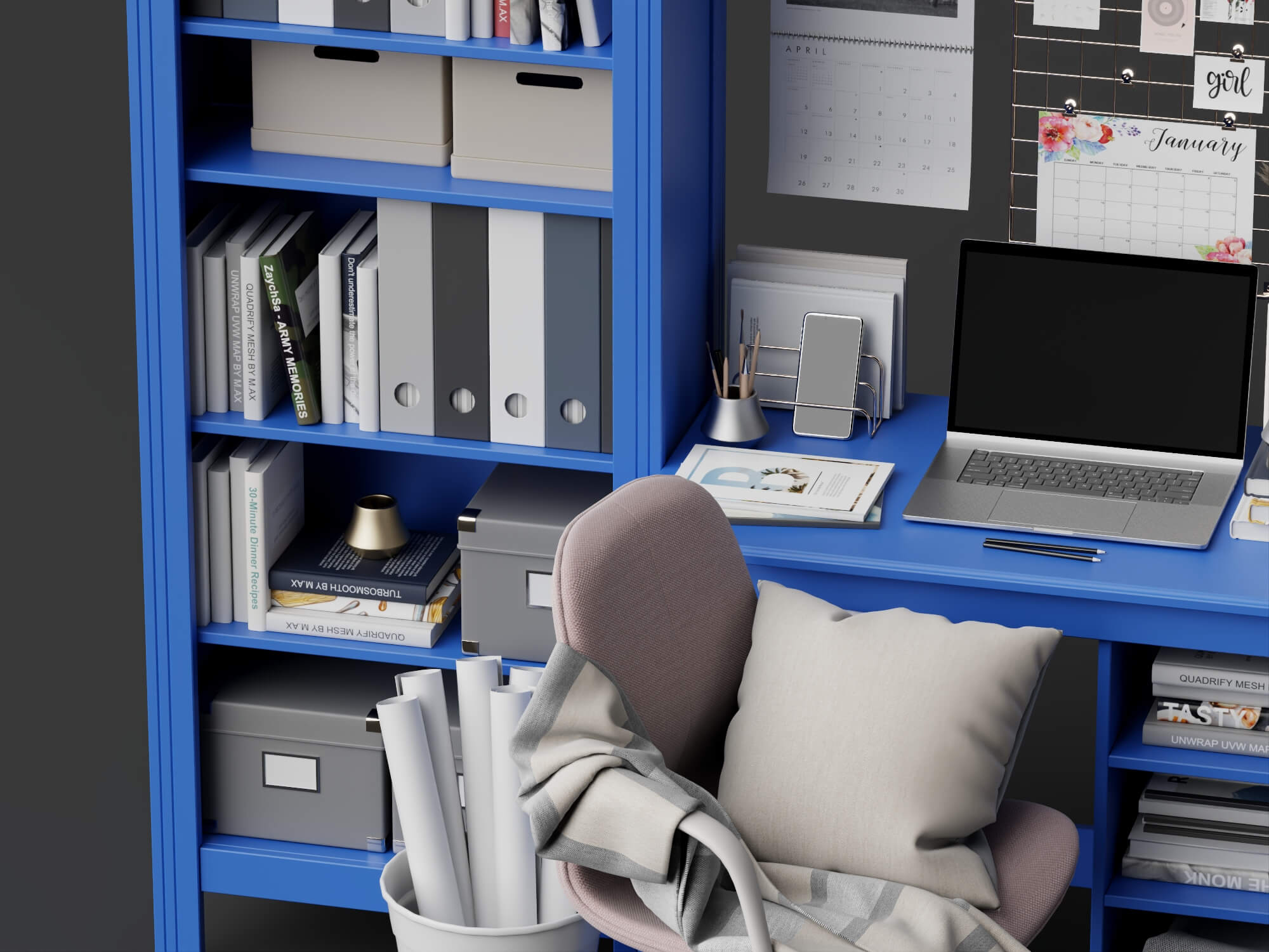 Bright Blue Home Office Furniture Set 3D Model