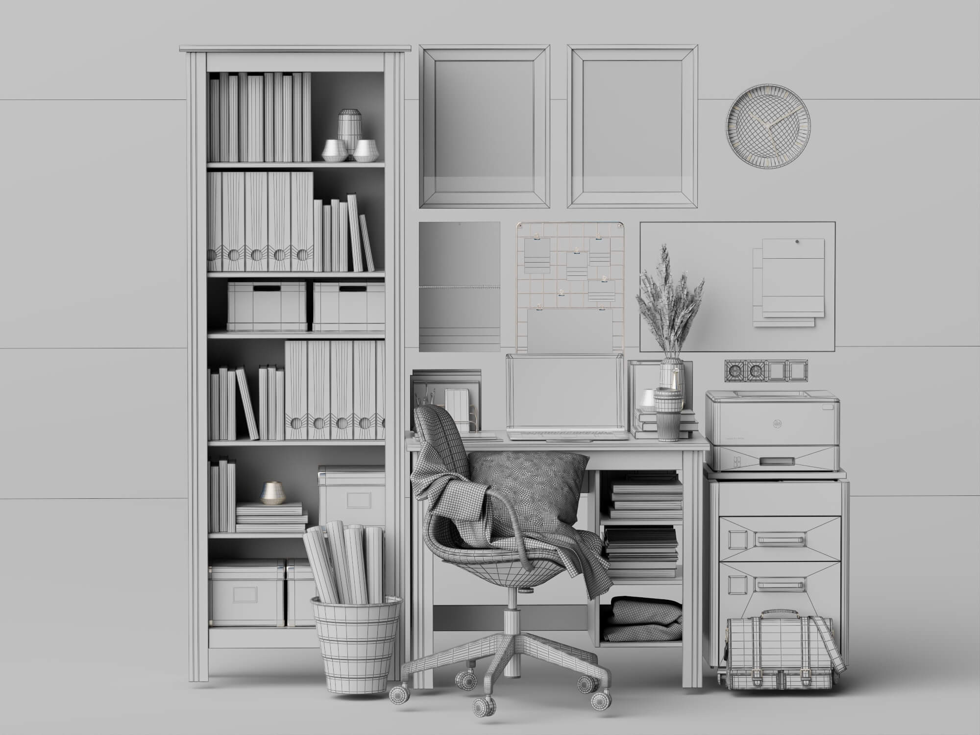 Bright Blue Home Office Furniture Set 3D Model