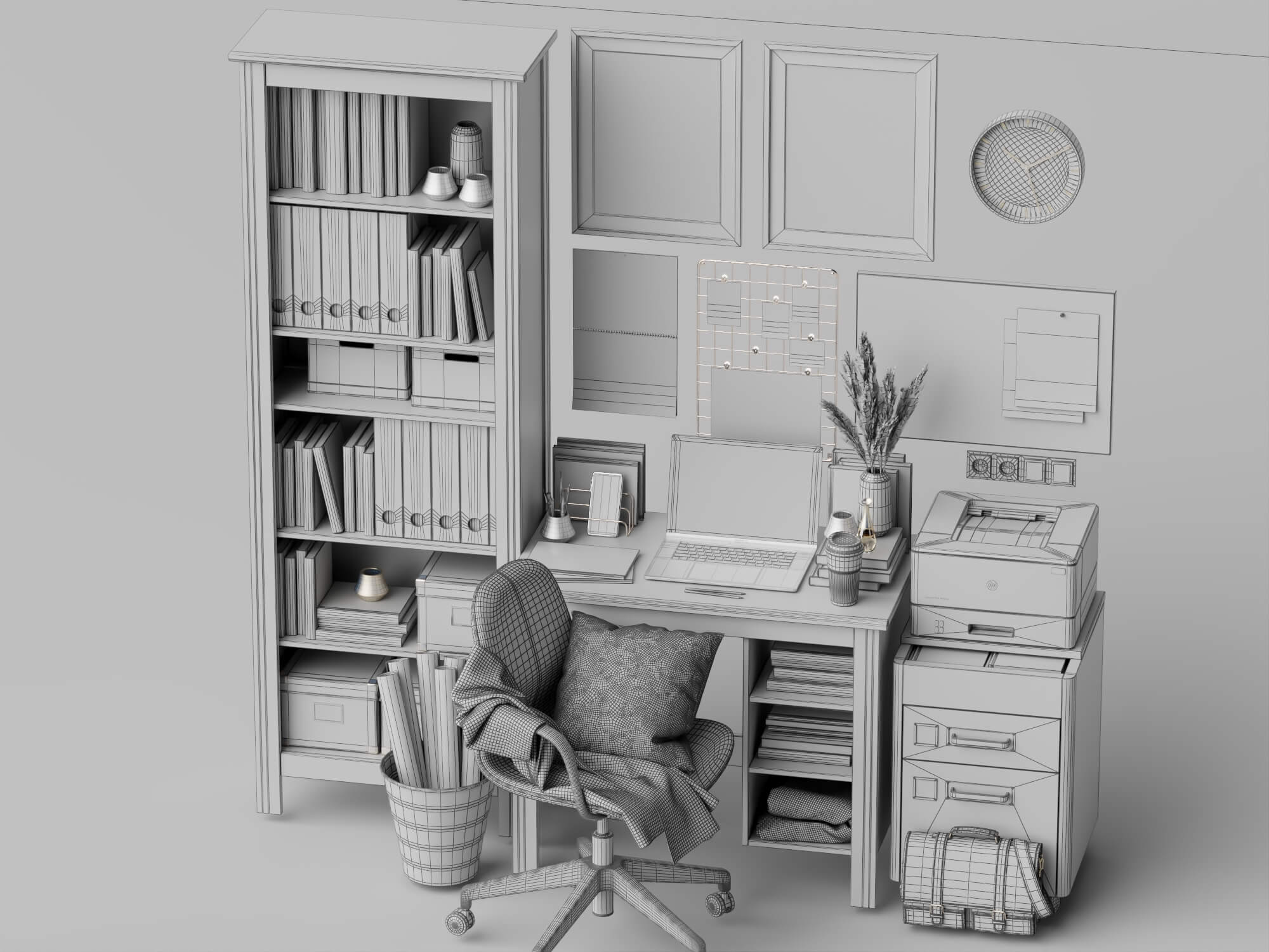 Bright Blue Home Office Furniture Set 3D Model