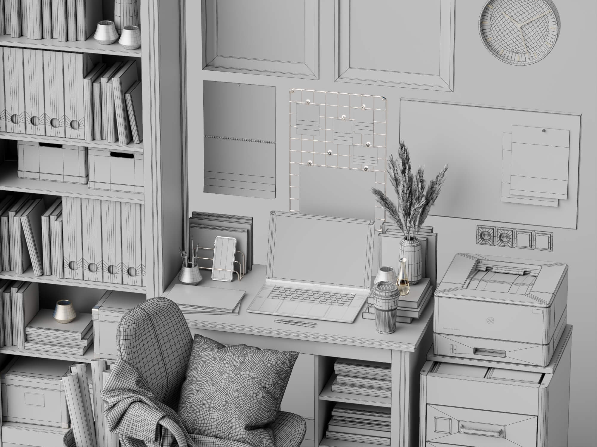 Bright Blue Home Office Furniture Set 3D Model