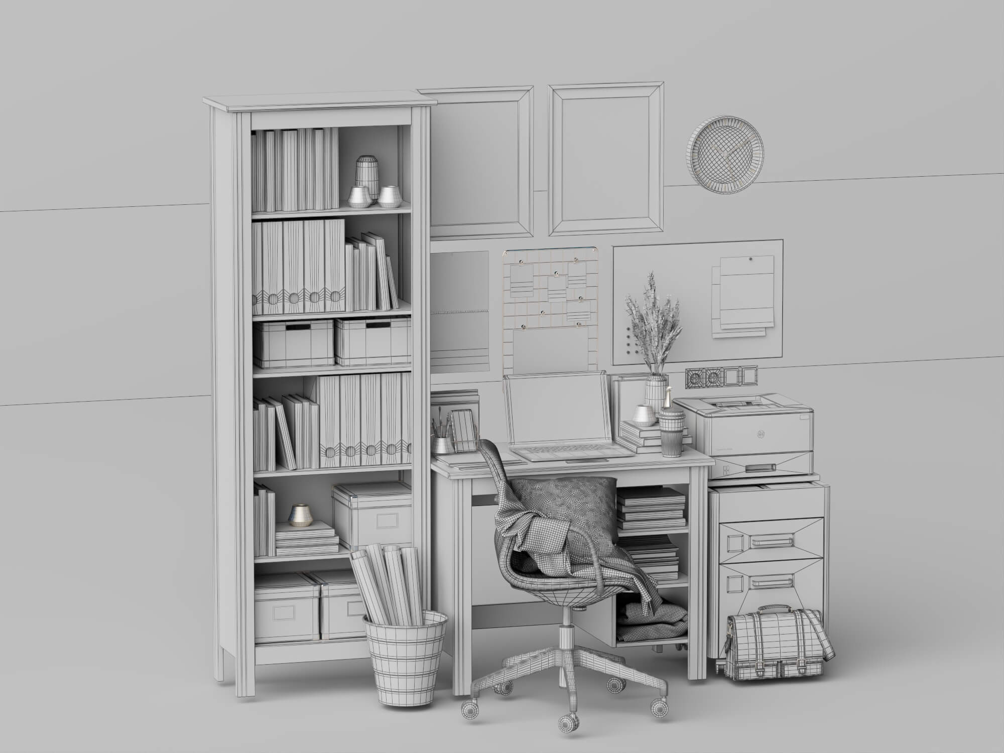 Bright Blue Home Office Furniture Set 3D Model