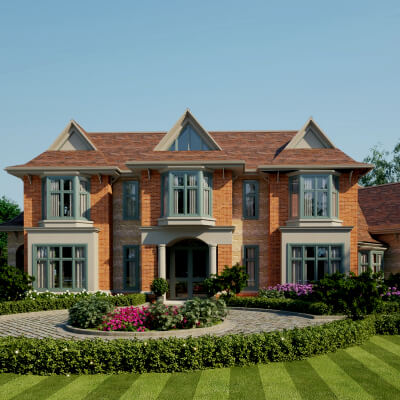 British Style Brick Villa Exterior 3D Model