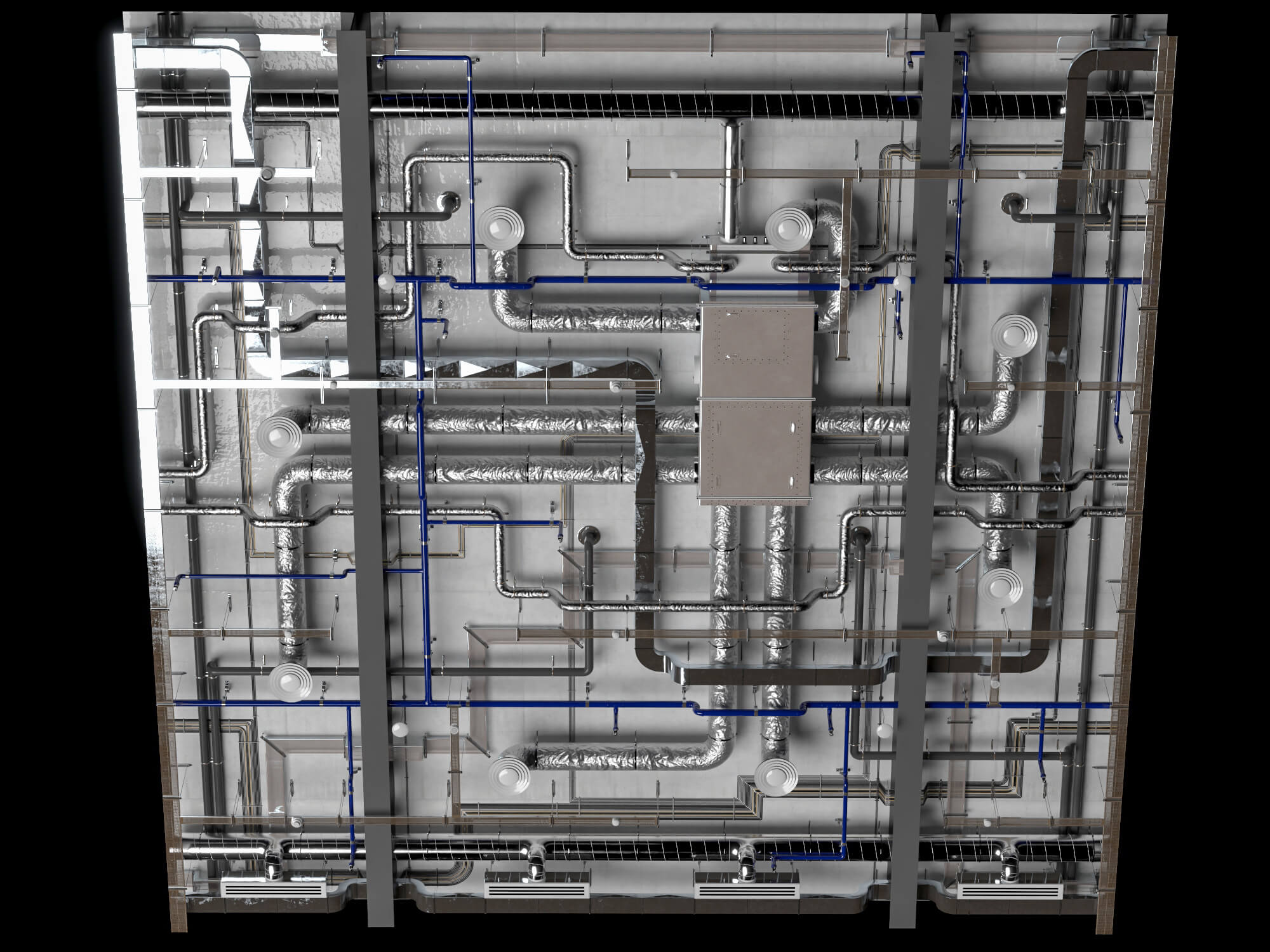 Building MEP Plumbing HVAC System Lowpoly 3D Scene 3D Model