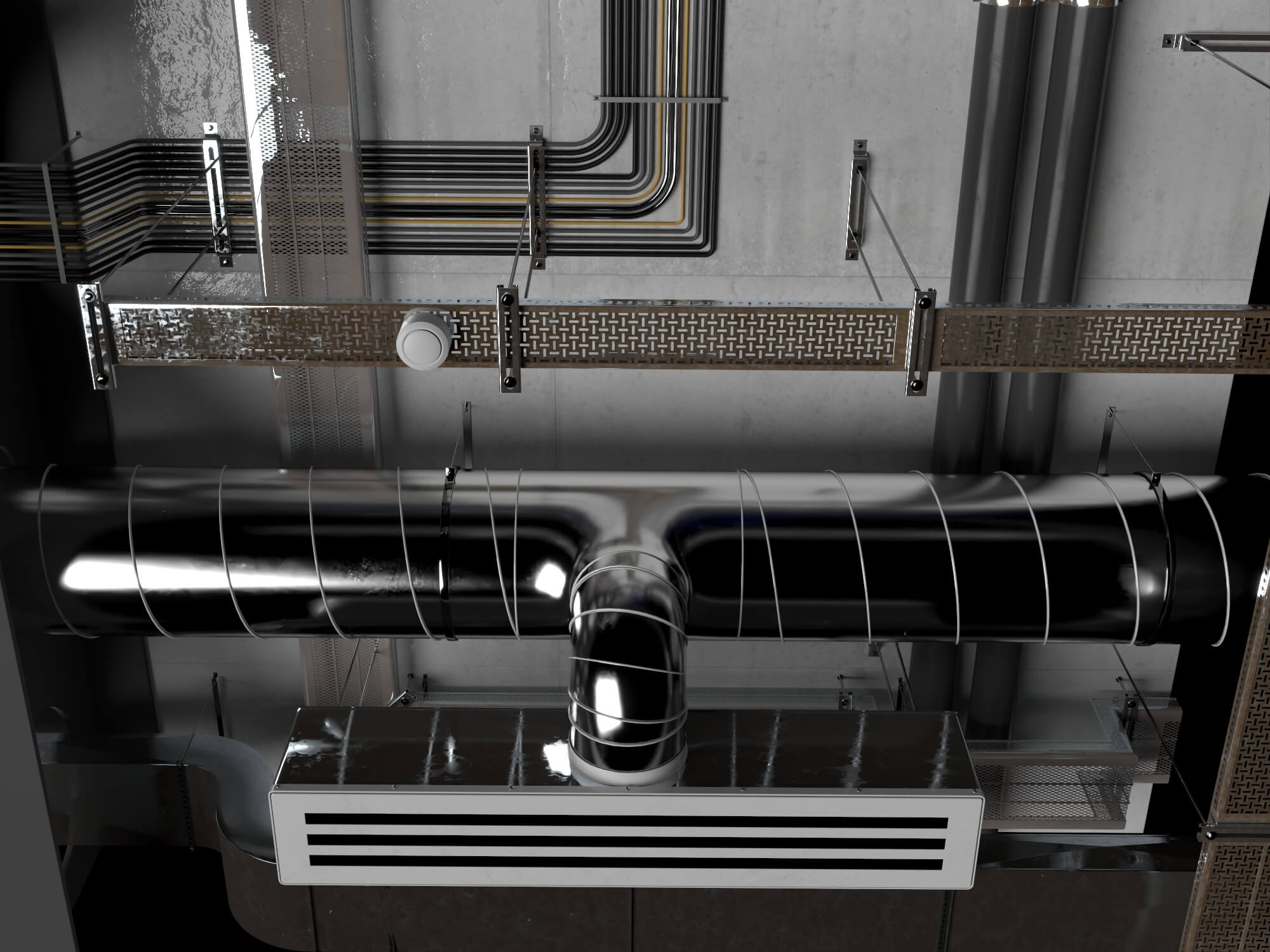 Building MEP Plumbing HVAC System Lowpoly 3D Scene 3D Model