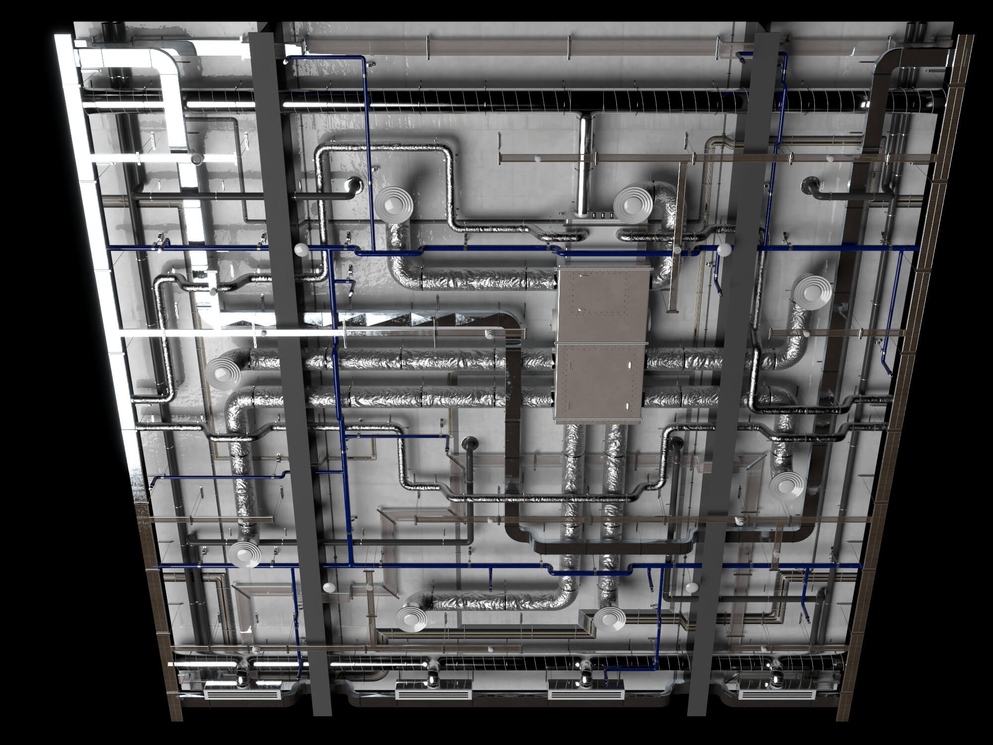 Building MEP Plumbing HVAC System Lowpoly 3D Scene 3D Model
