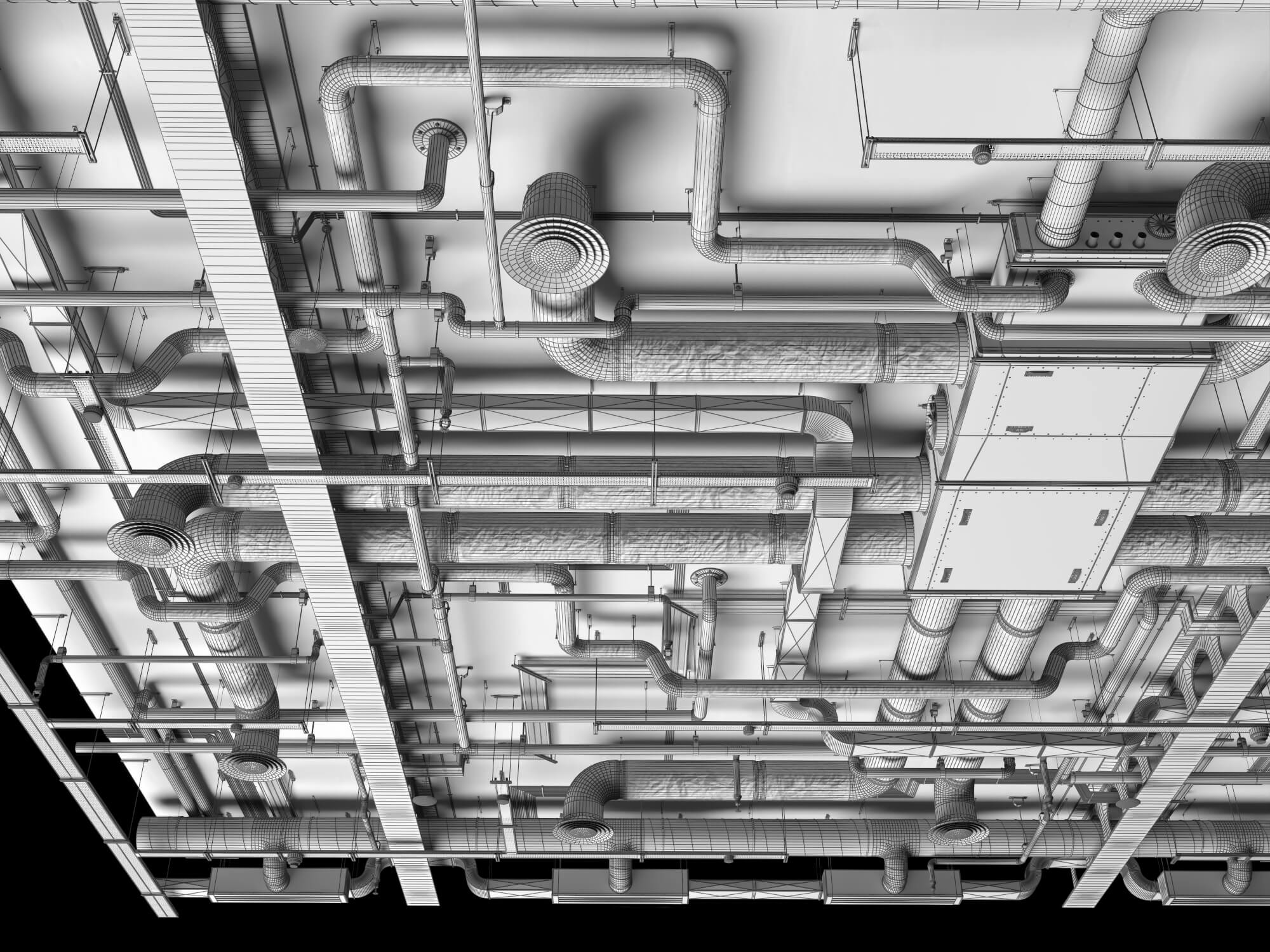 Building MEP Plumbing HVAC System Lowpoly 3D Scene 3D Model