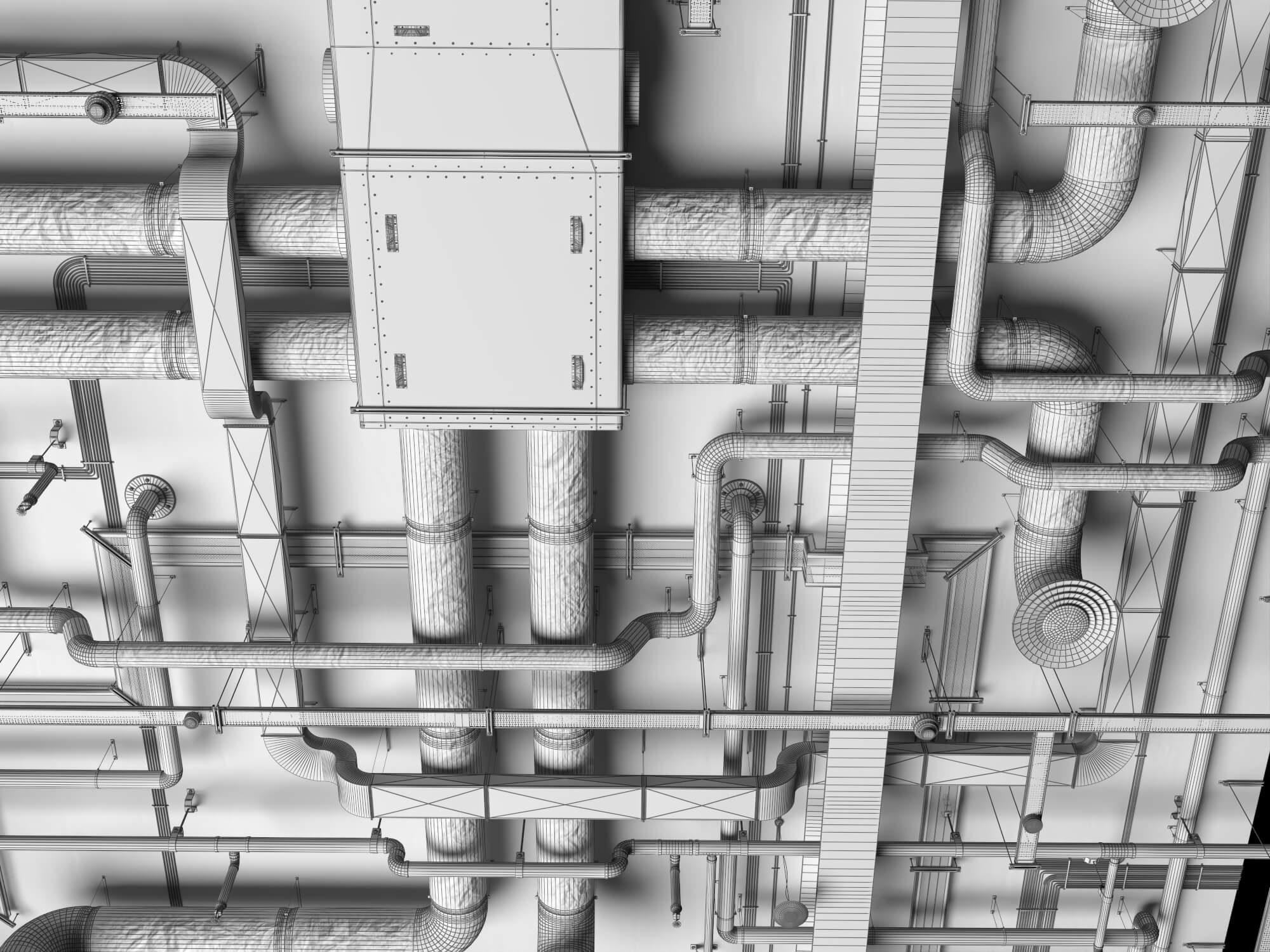 Building MEP Plumbing HVAC System Lowpoly 3D Scene 3D Model