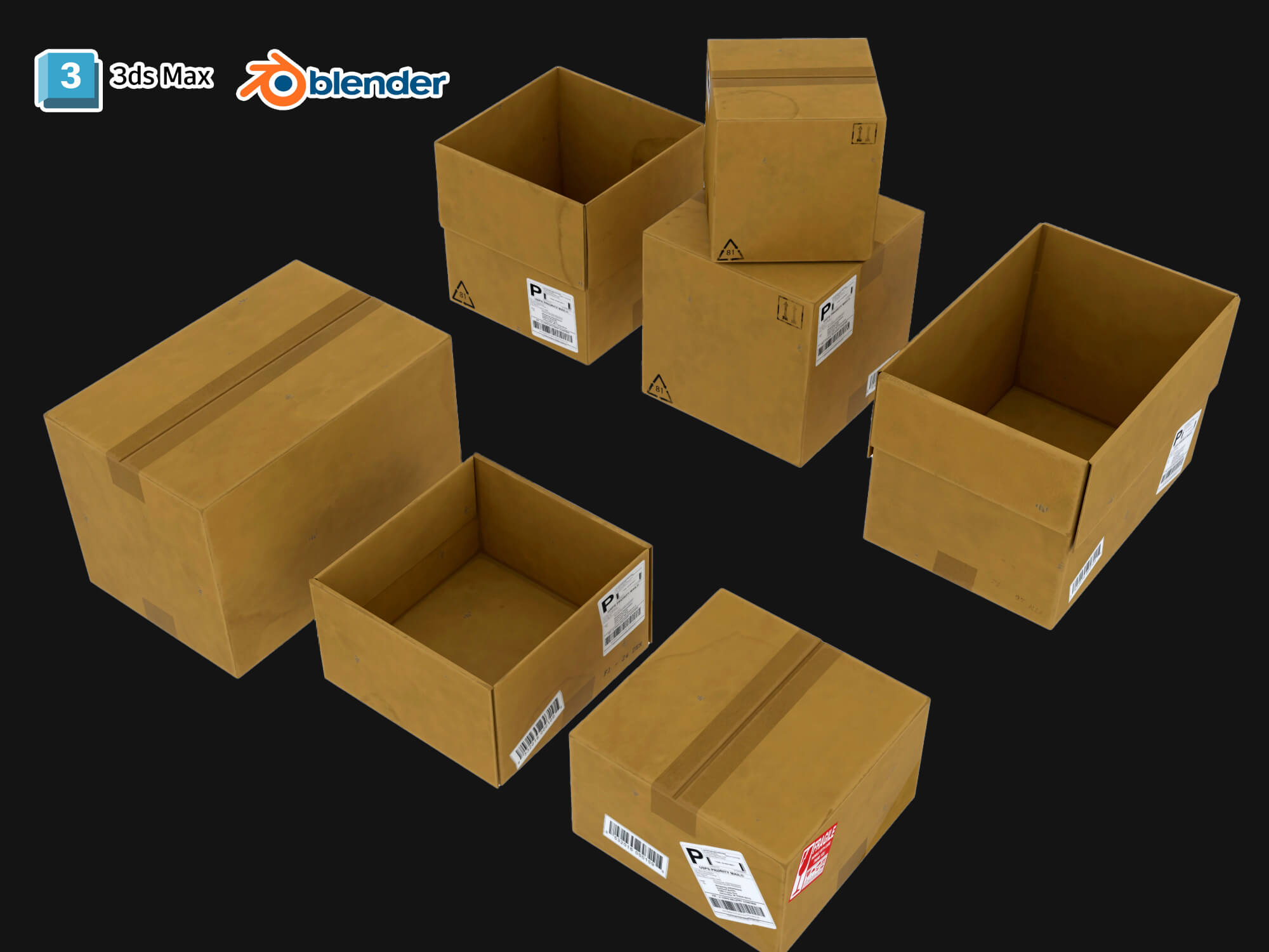 Cardboard Shipping Boxes Collection 3D Model