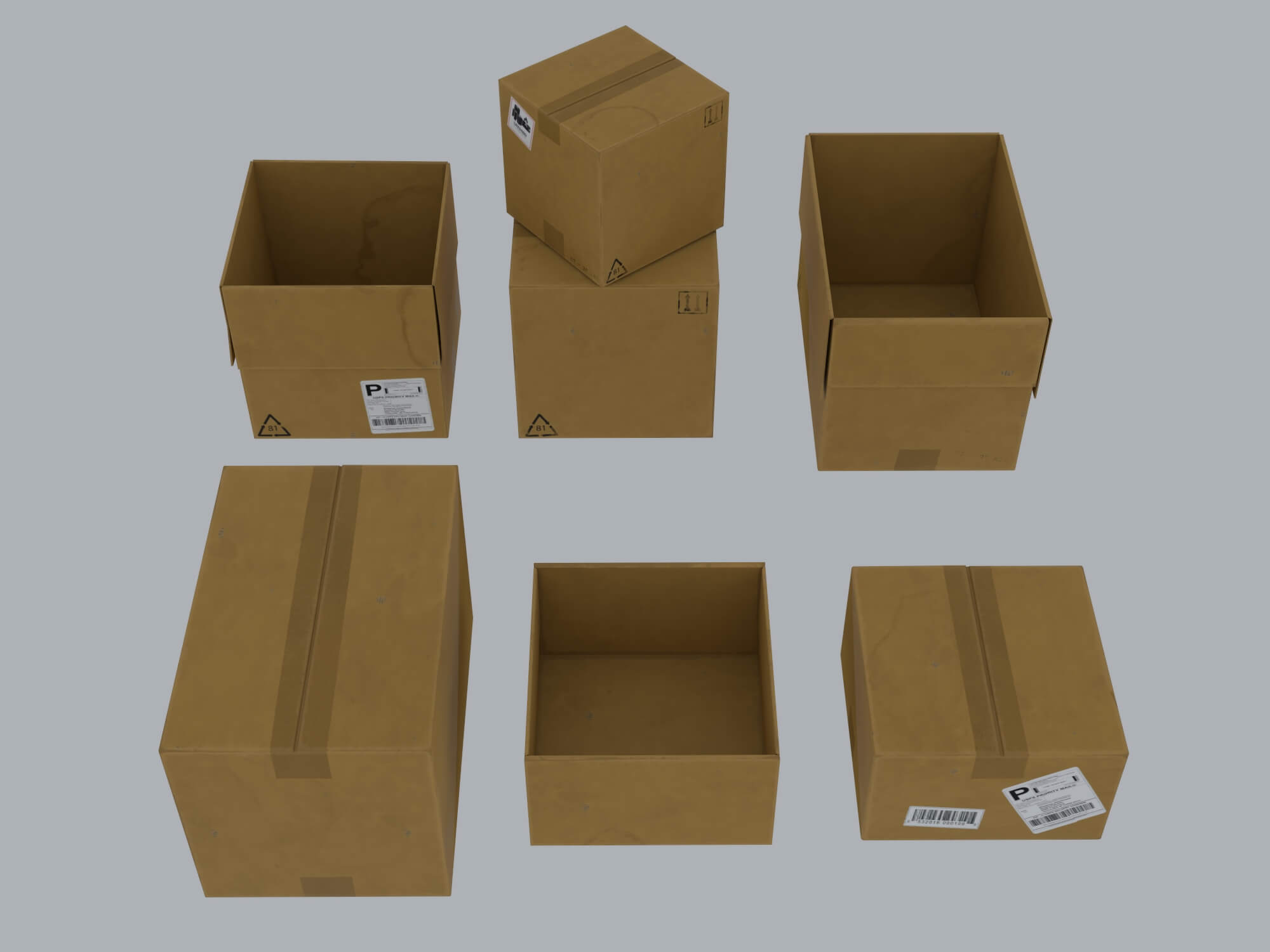 Cardboard Shipping Boxes Collection 3D Model