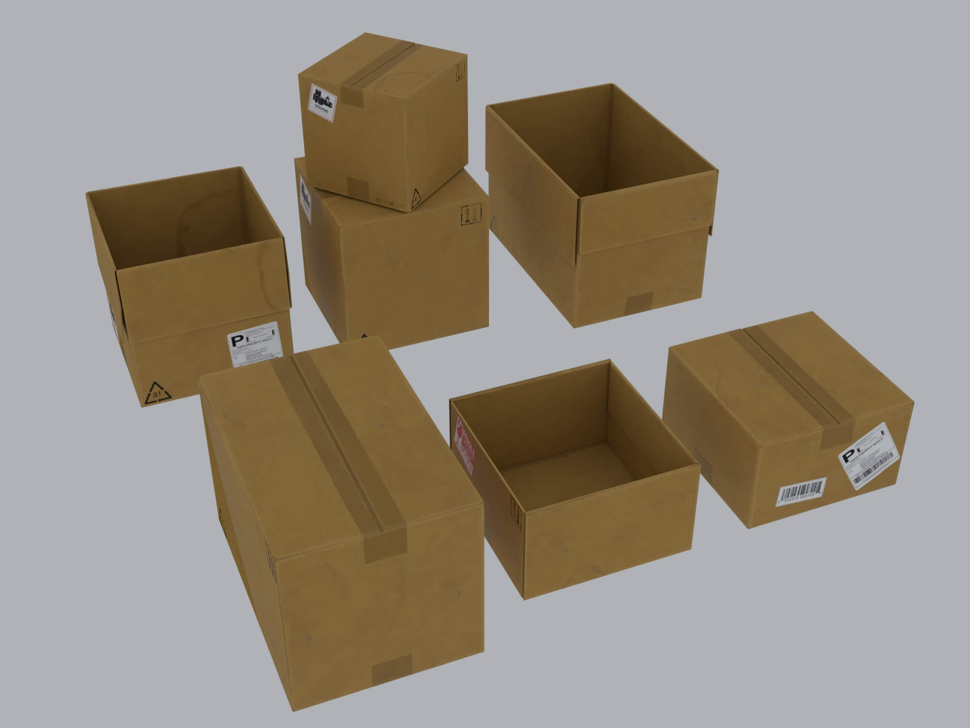 Cardboard Shipping Boxes Collection 3D Model