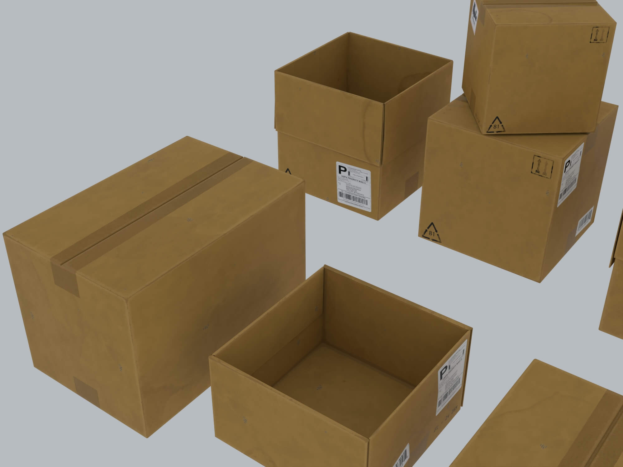 Cardboard Shipping Boxes Collection 3D Model