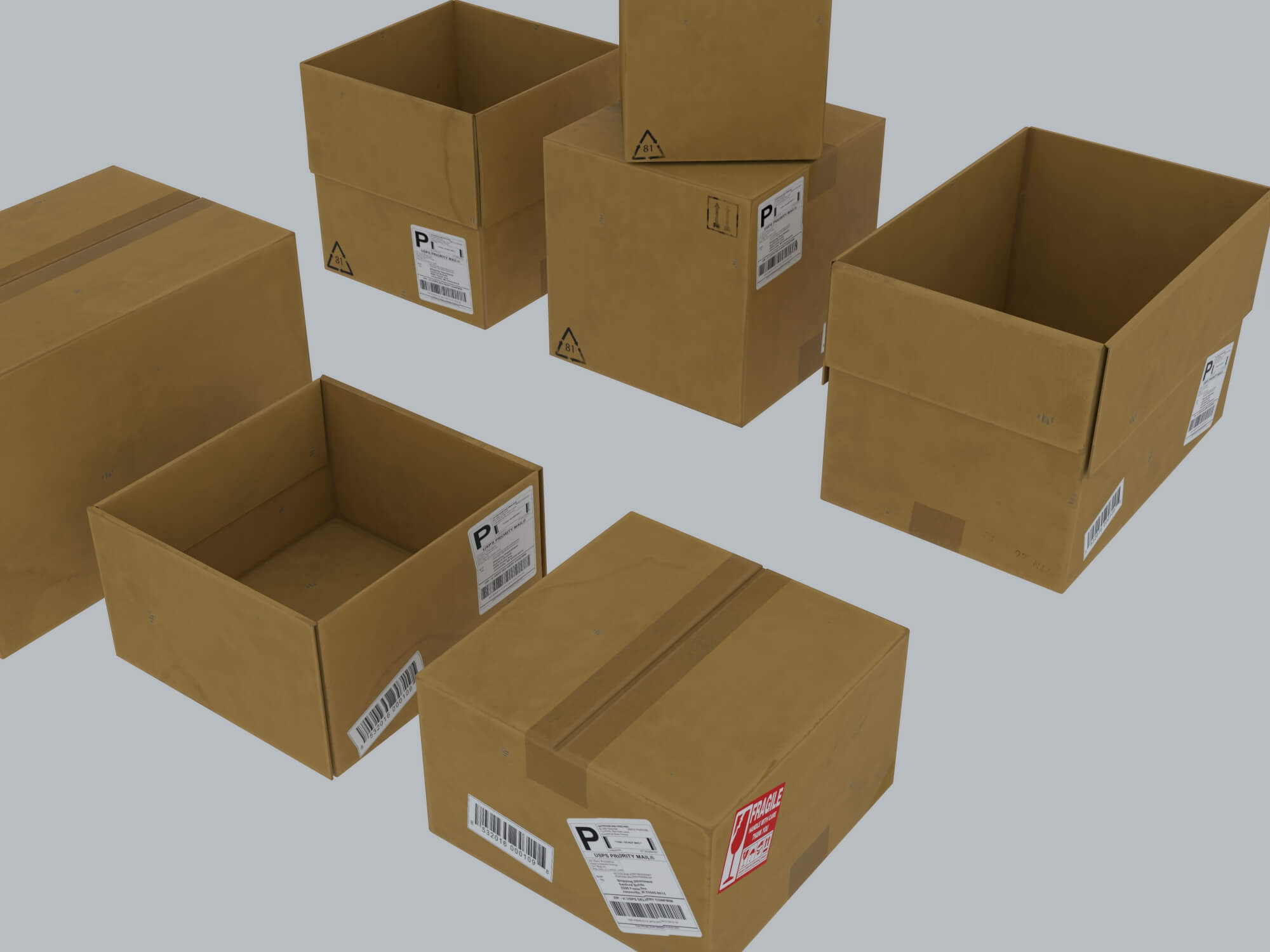Cardboard Shipping Boxes Collection 3D Model