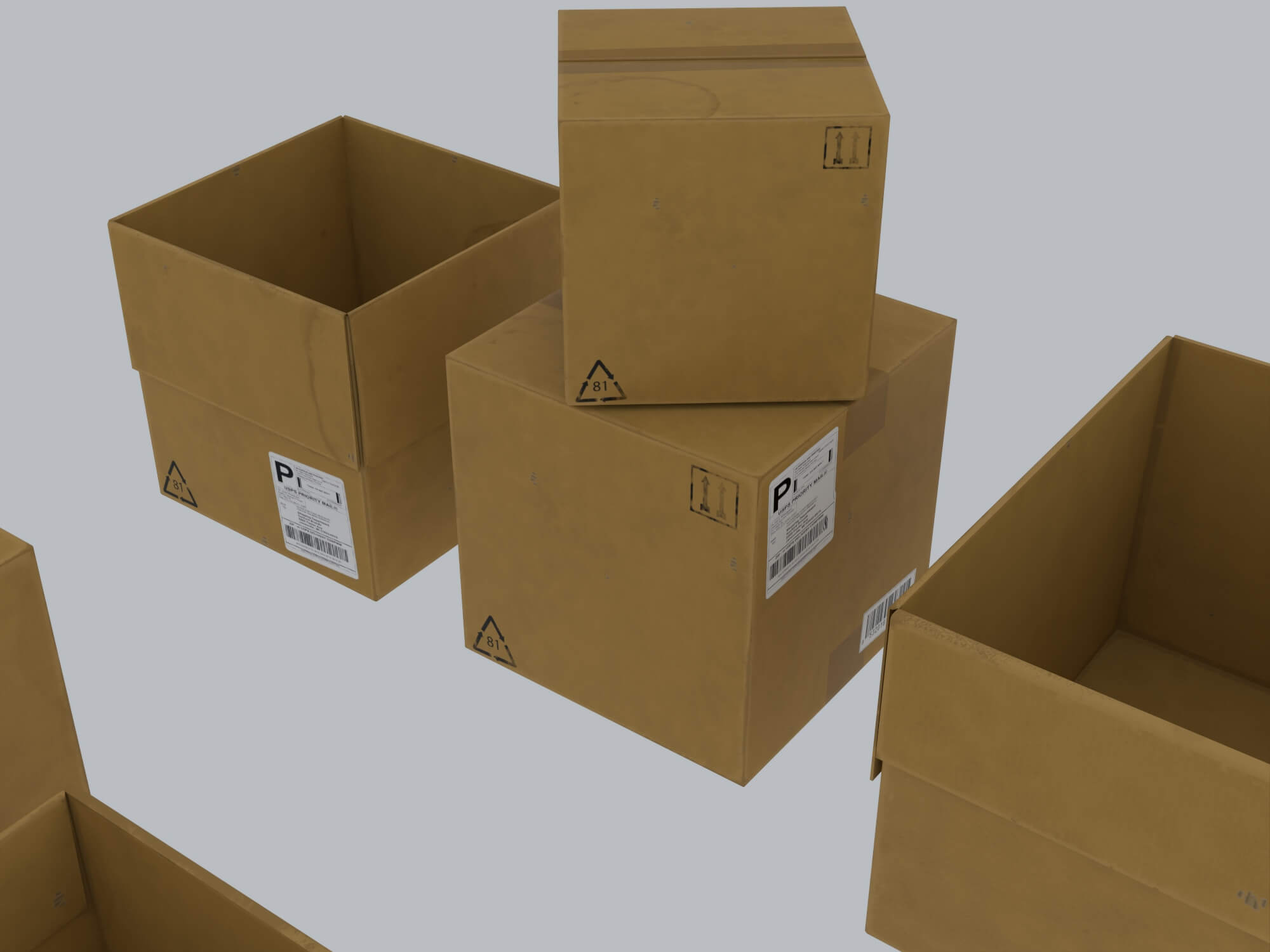 Cardboard Shipping Boxes Collection 3D Model